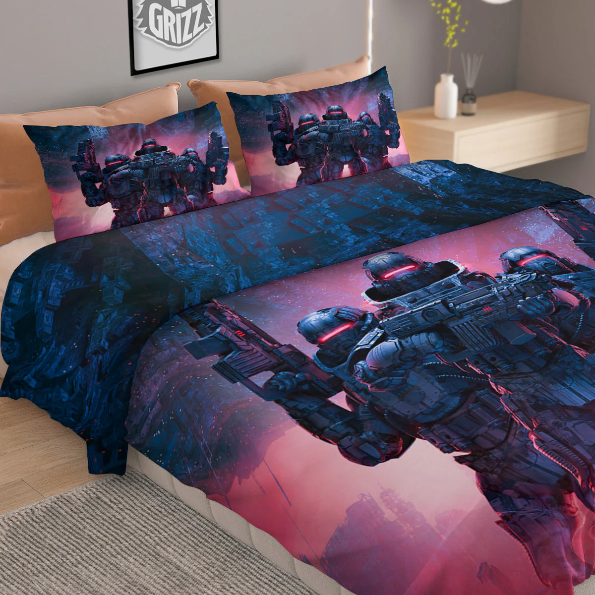 Soldiers Cyberpunk Print Duvet Cover Bedding Set - Image 2