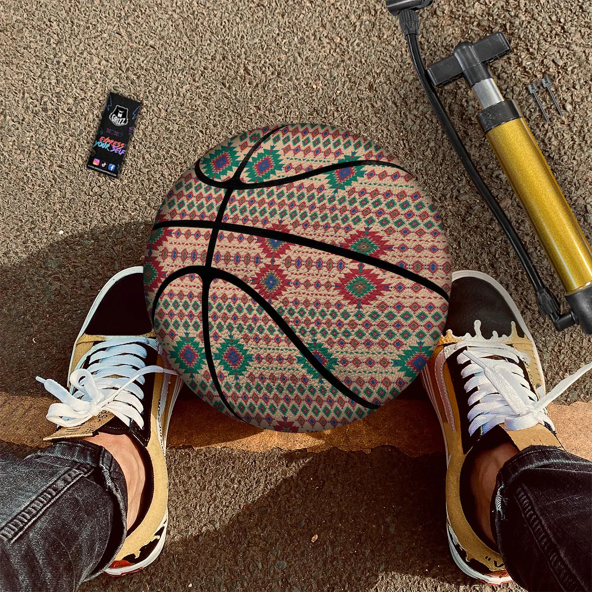 Southwestern Beige And Red Print Pattern Basketball - Image 2