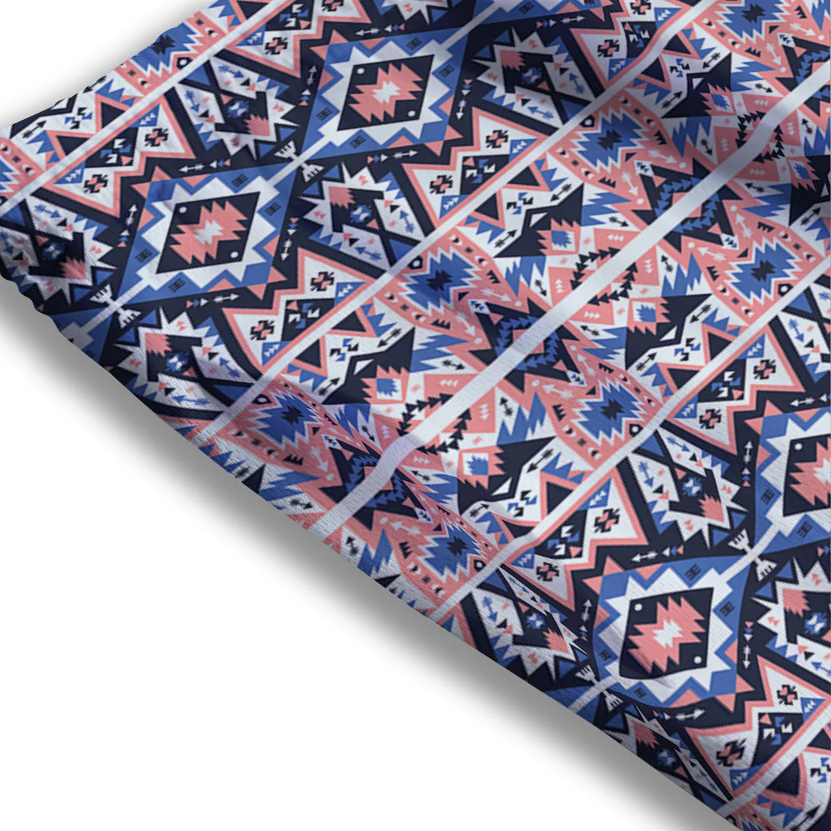 Southwestern Blue And Pink Print Pattern Mesh Shorts - Image 3
