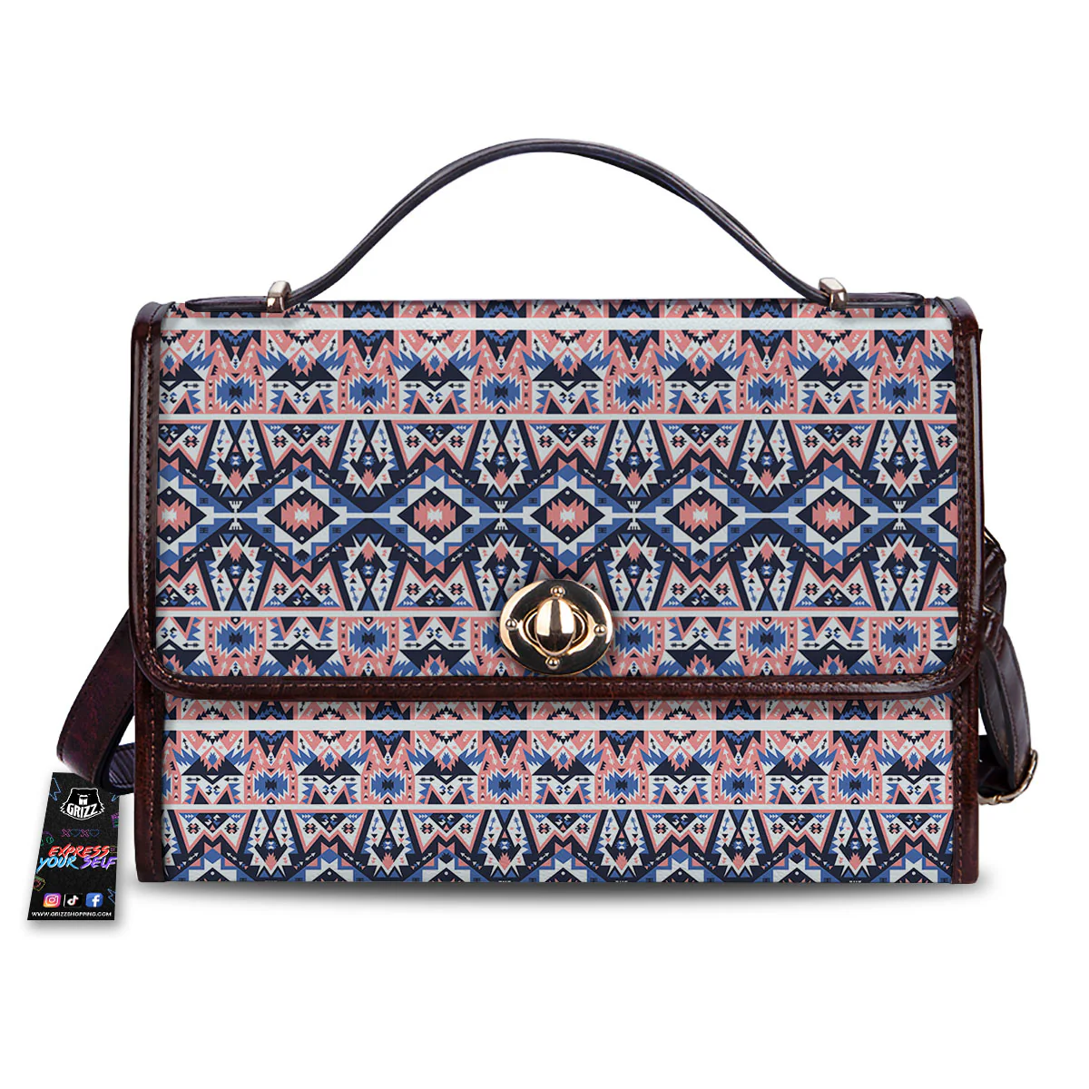 Southwestern Blue And Pink Print Pattern Women's Satchel Bag