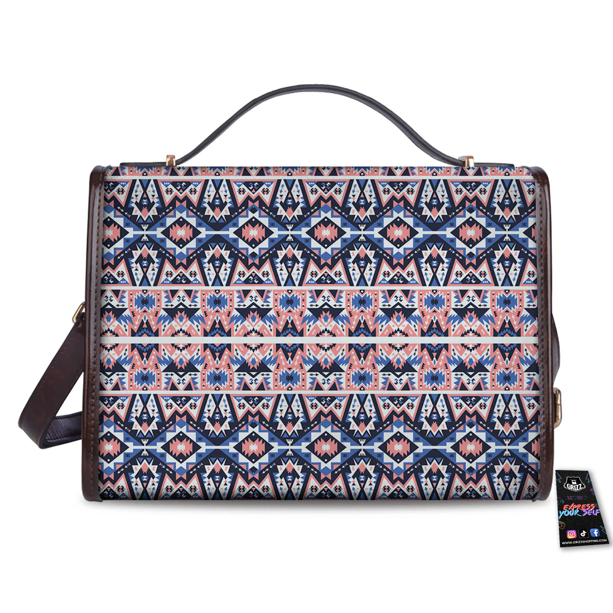 Southwestern Blue And Pink Print Pattern Women's Satchel Bag - Image 2