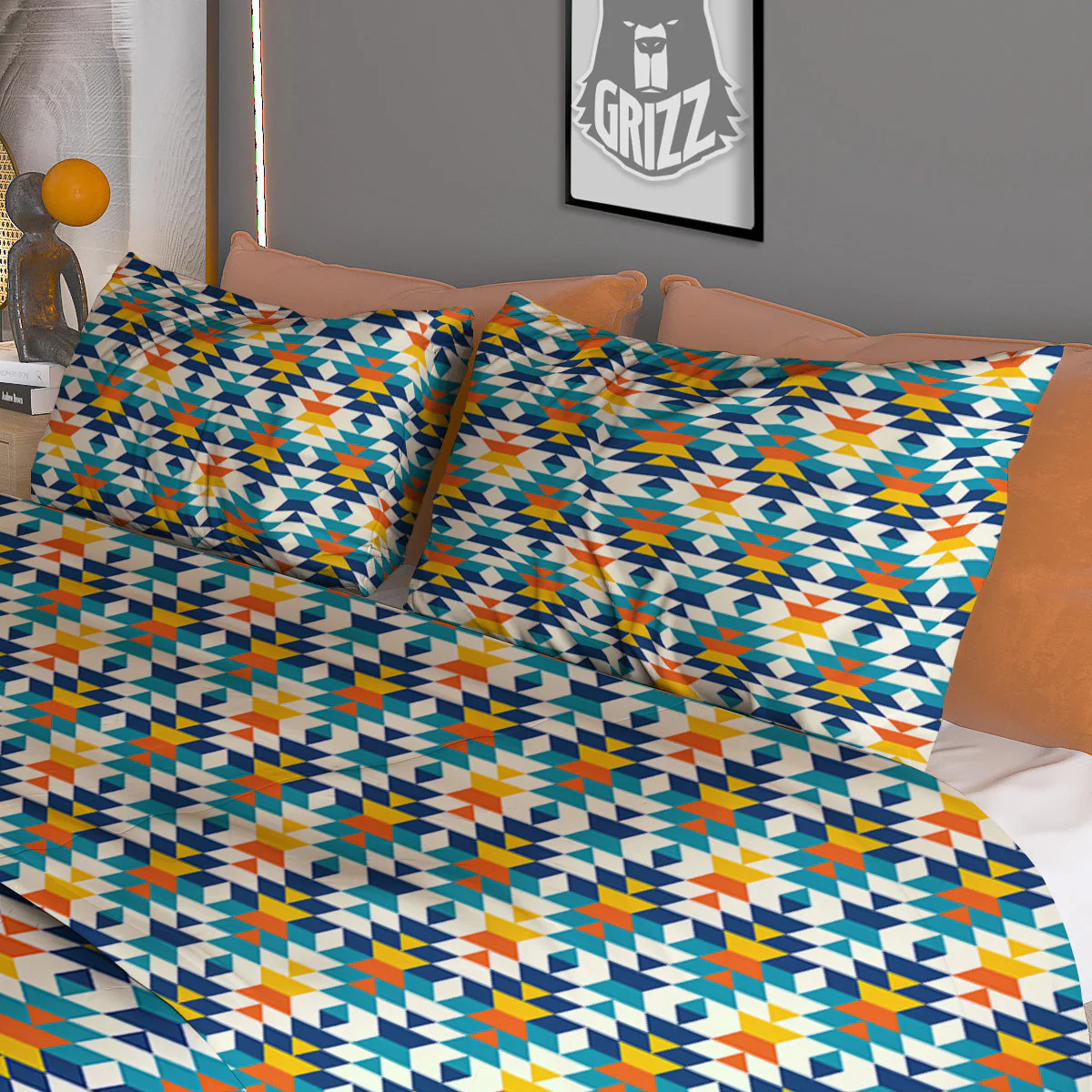 Southwestern Orange And Blue Print Duvet Cover Bedding Set - Image 3
