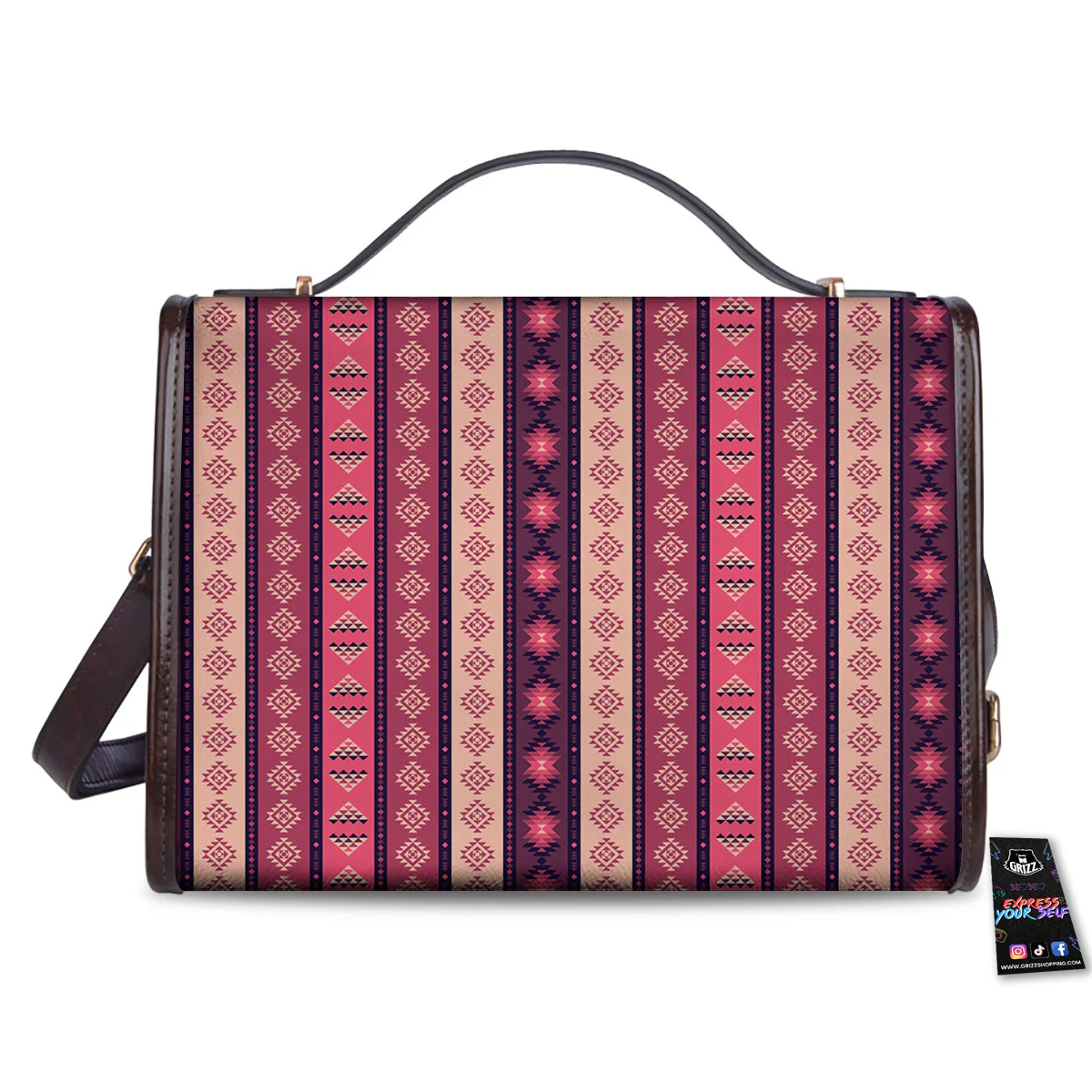 Southwestern Purple And Pink Print Pattern Women's Satchel Bag - Image 2