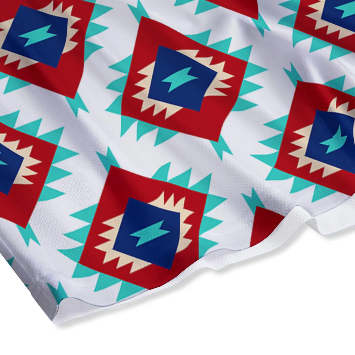Southwestern Teal And Red Print Pattern Mesh Shorts - Image 4