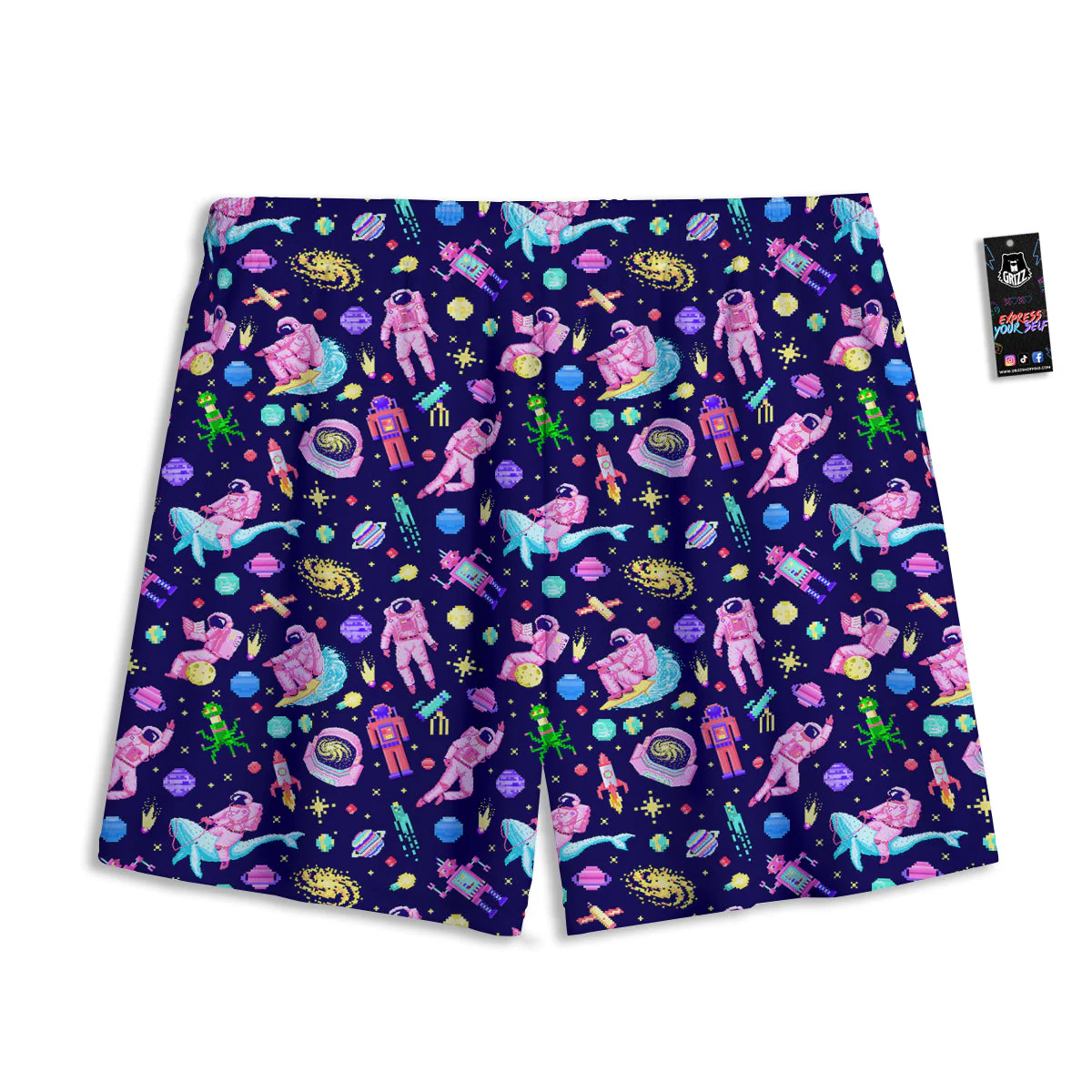 Space Astronaut 8 Bit Print Pattern Mesh Shorts - Image 2
