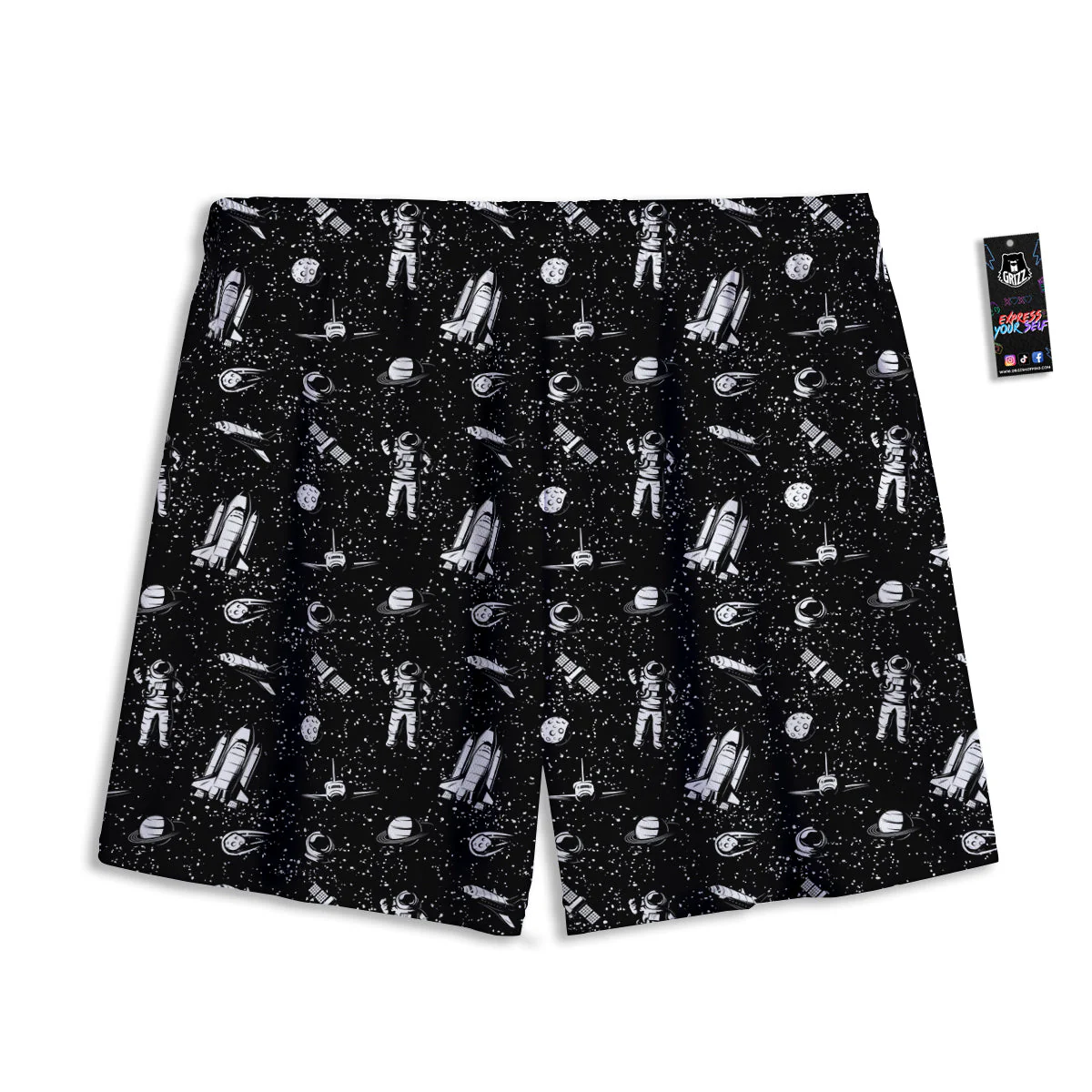 Space Astronaut Black Print Pattern Mesh Shorts - Image 2