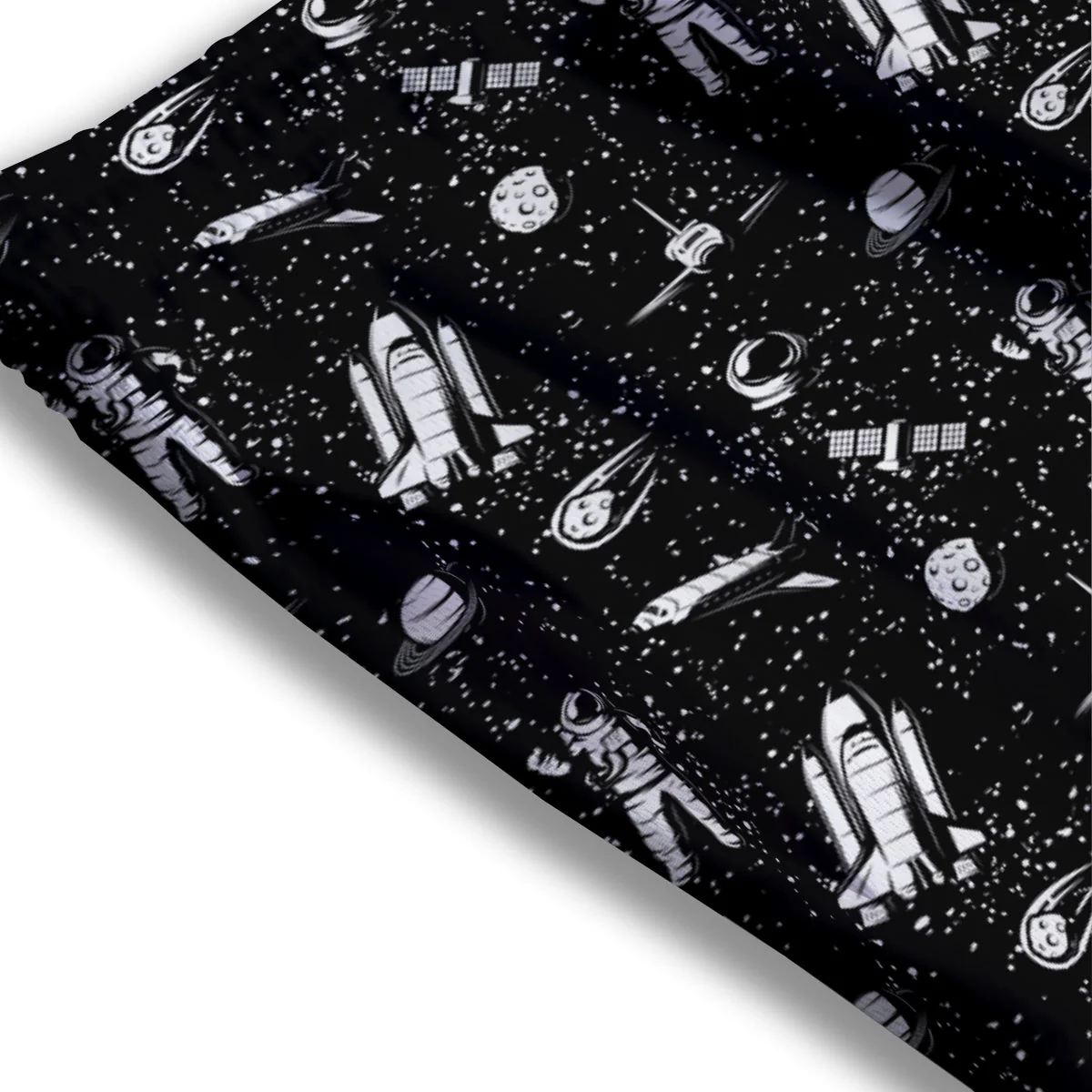 Space Astronaut Black Print Pattern Mesh Shorts - Image 3