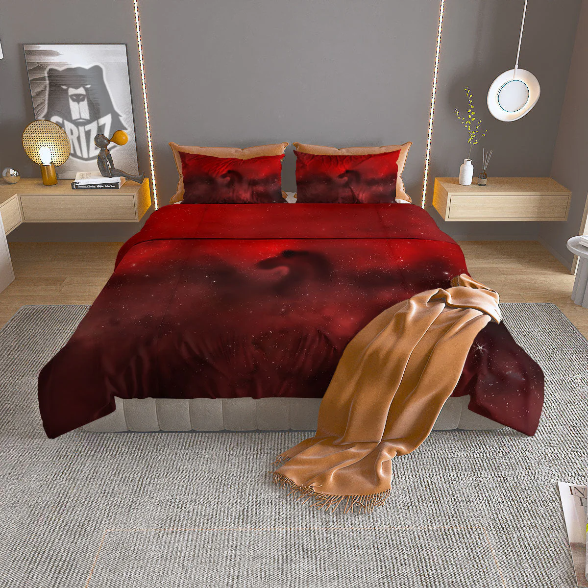 Space Cloud Red Galaxy Print Duvet Cover Bedding Set