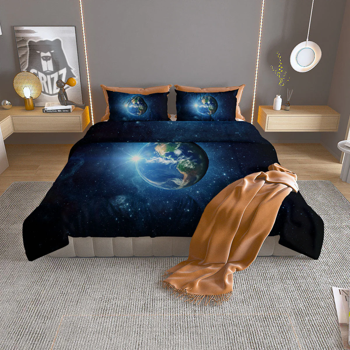 Space Earth Planet And Print Duvet Cover Bedding Set