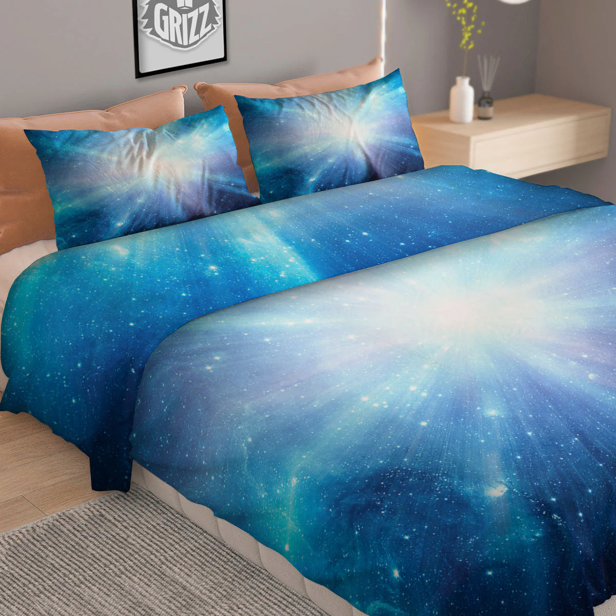 Space Light Blue Print Duvet Cover Bedding Set - Image 2