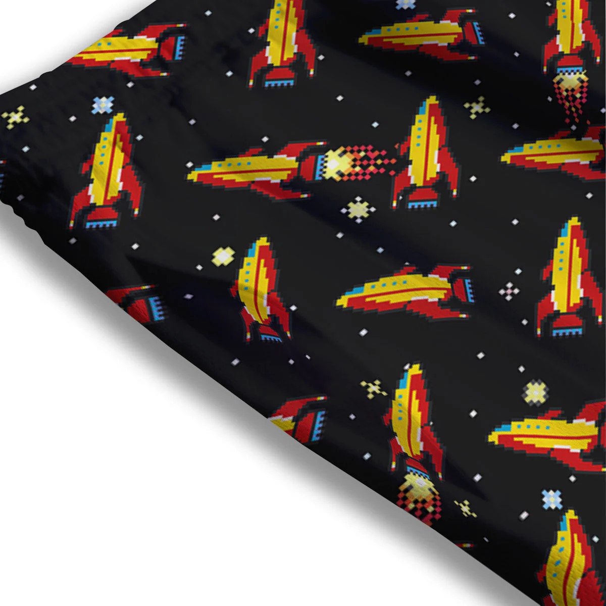 Spaceships Pixel Print Pattern Mesh Shorts - Image 3