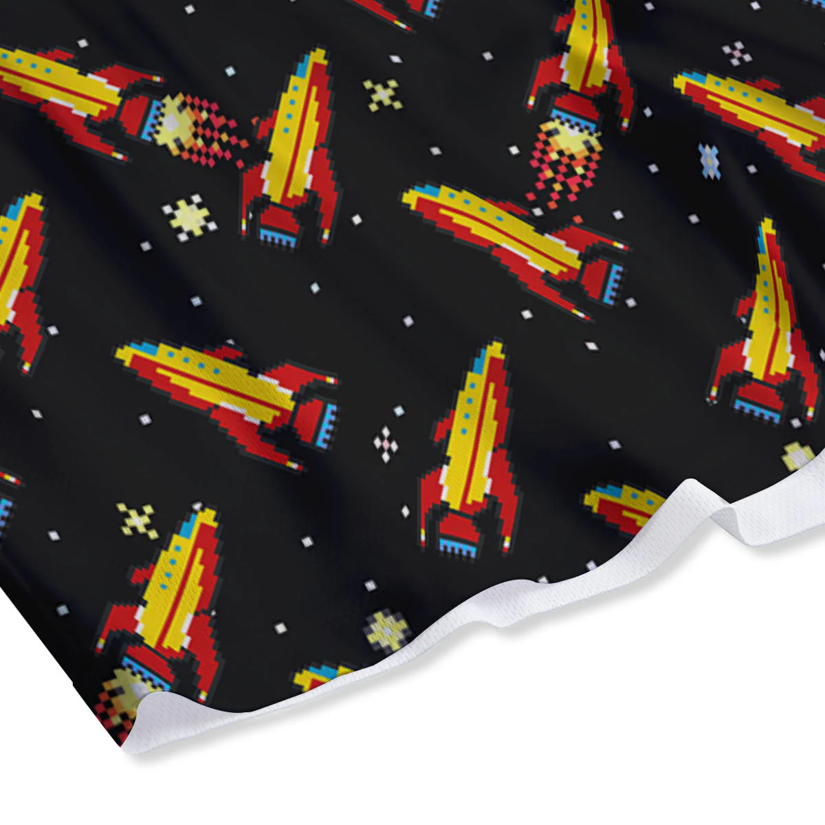 Spaceships Pixel Print Pattern Mesh Shorts - Image 4