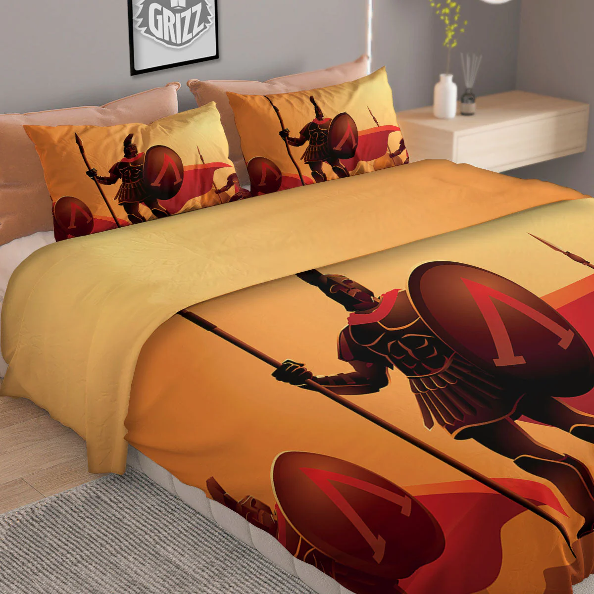Spartan Ancient Print Duvet Cover Bedding Set - Image 2