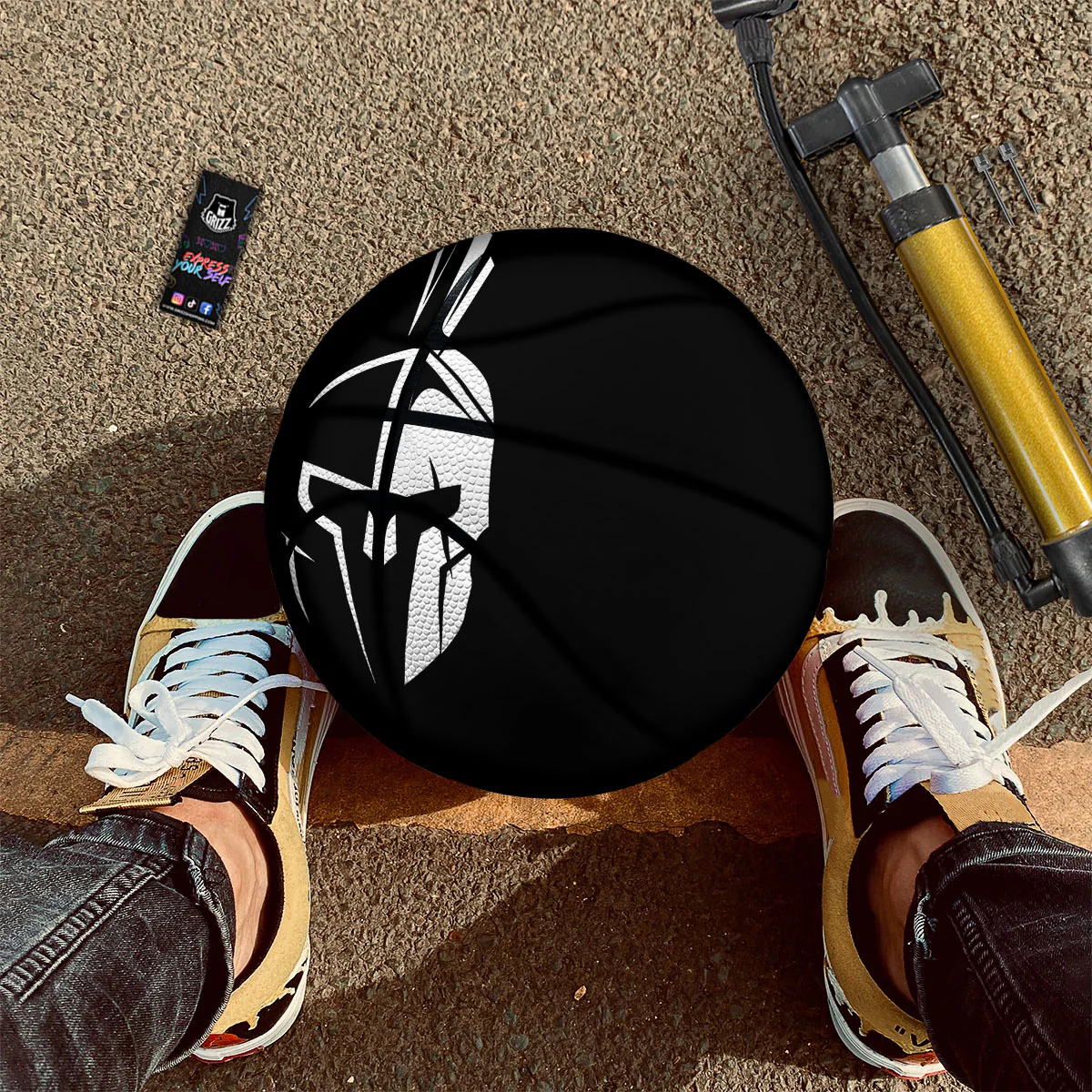 Spartan Helmet White And Black Print Basketball - Image 2