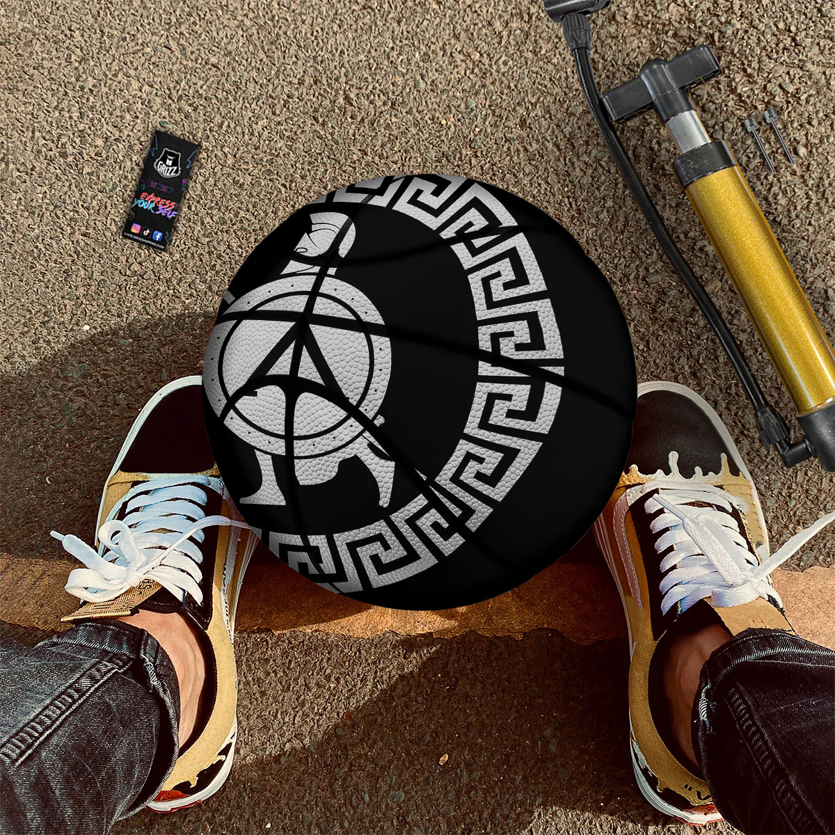 Spartan Warrior White And Black Print Basketball - Image 2