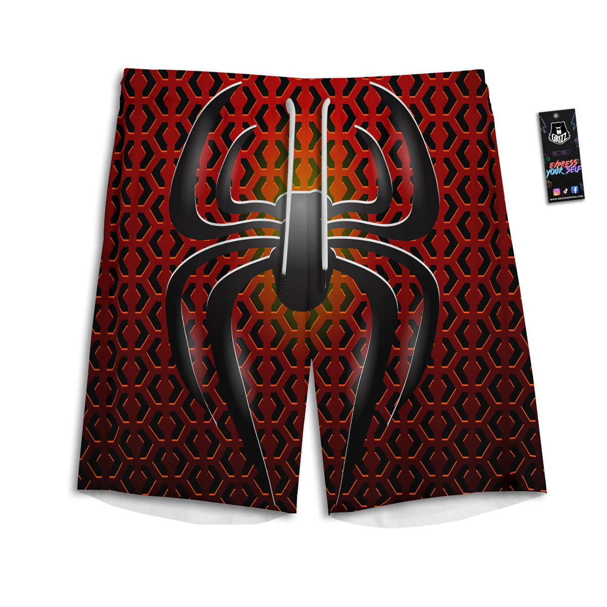 Spider Icon on Red Metal Print Men's Athletic Shorts