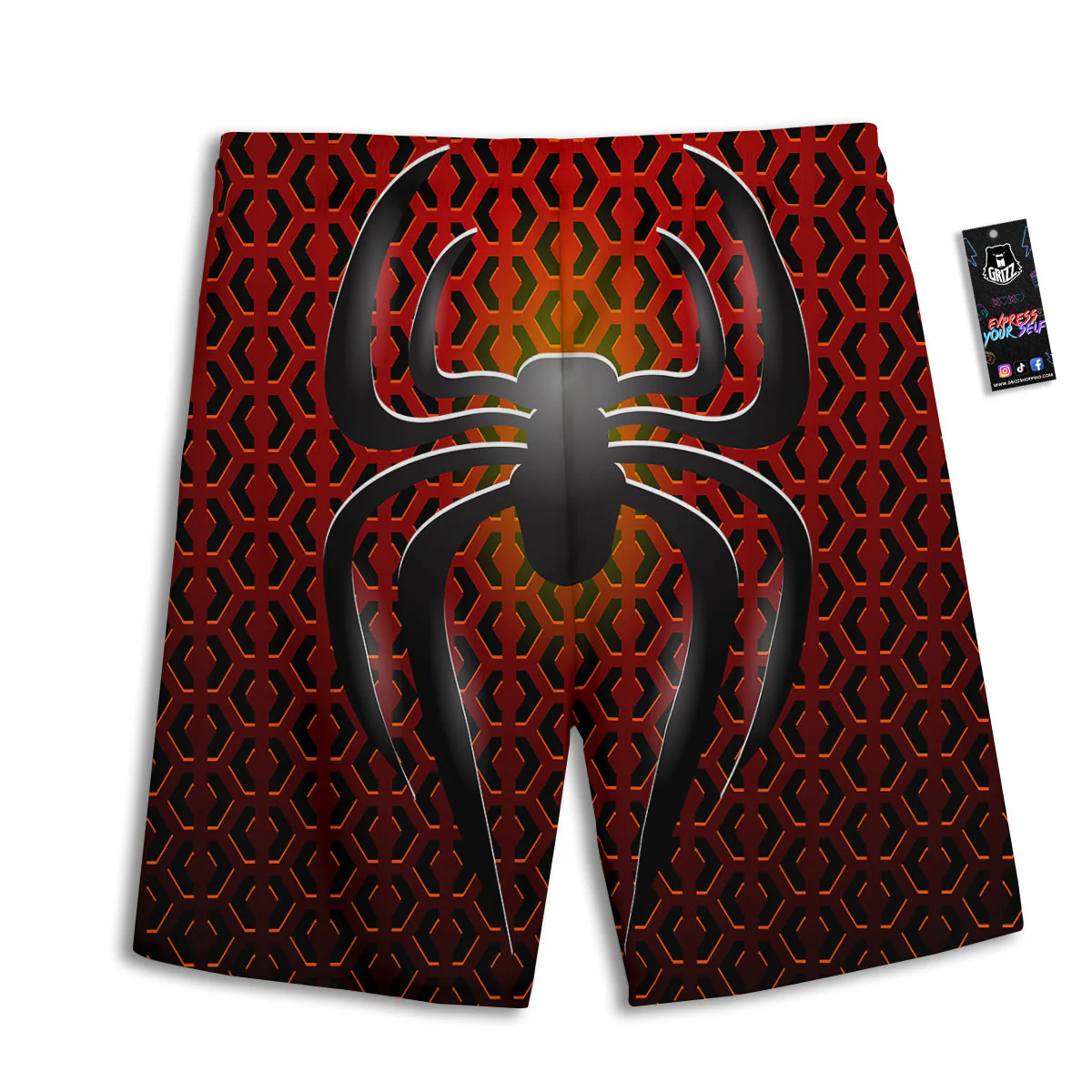 Spider Icon on Red Metal Print Men's Athletic Shorts - Image 2