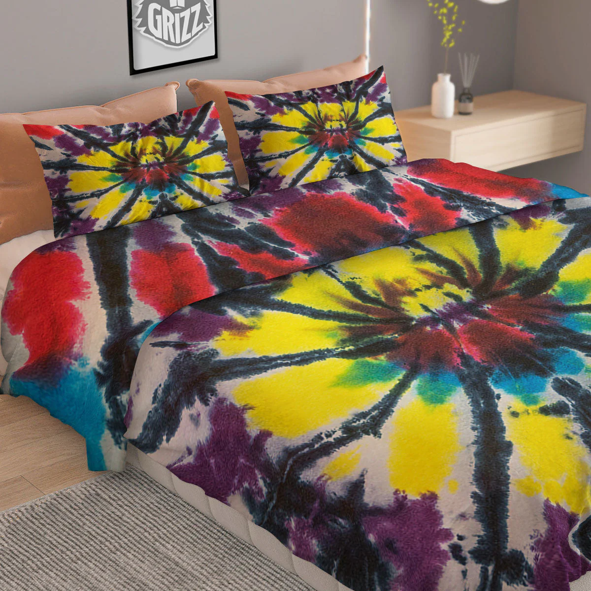 Spider Tie Dye Blue And Red Print Duvet Cover Bedding Set - Image 2