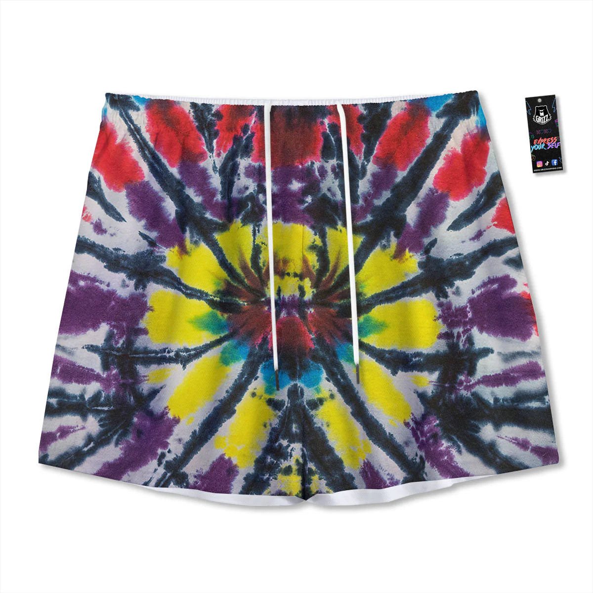 Spider Tie Dye Blue And Red Print Mesh Shorts