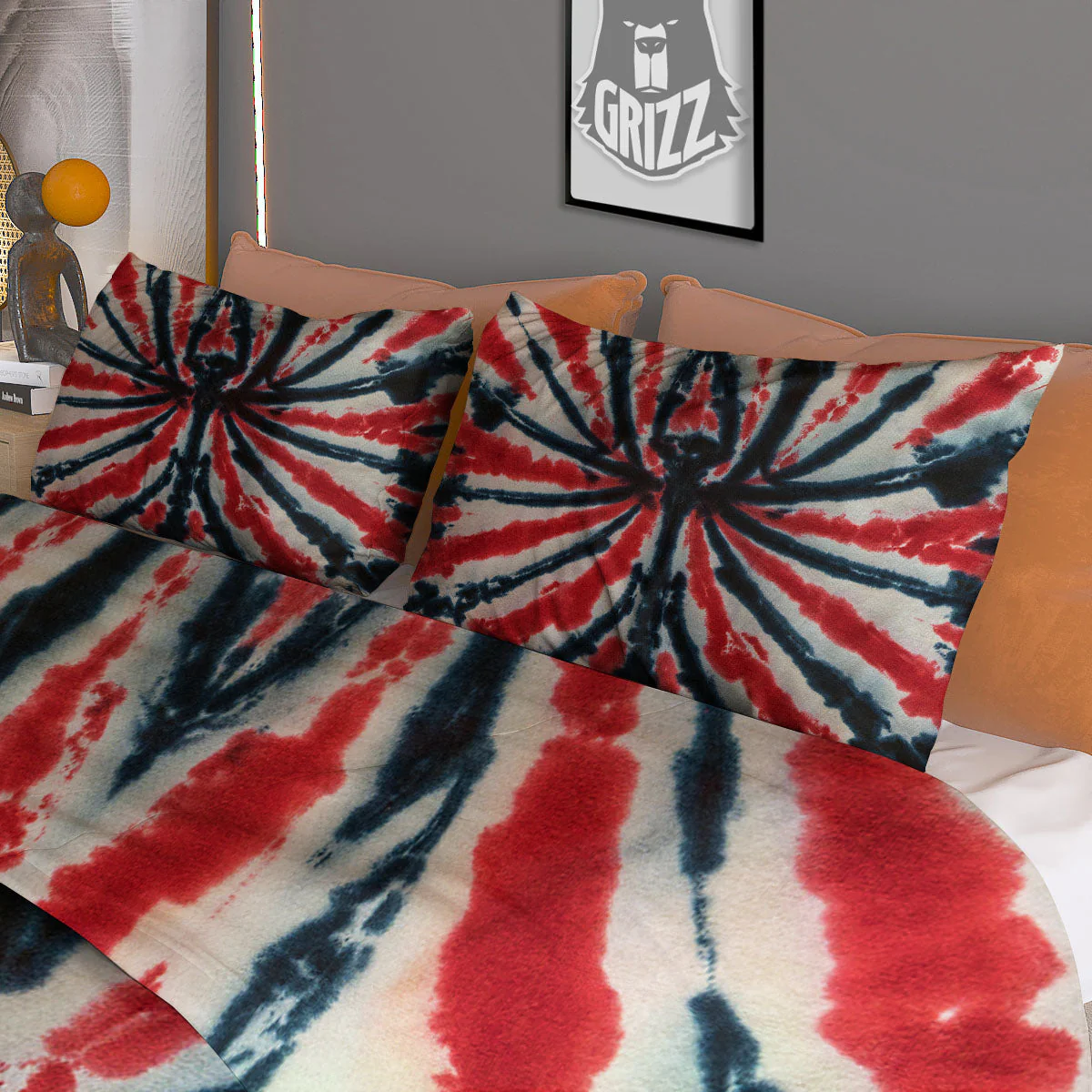 Spider Tie Dye Red And Black Print Duvet Cover Bedding Set - Image 3