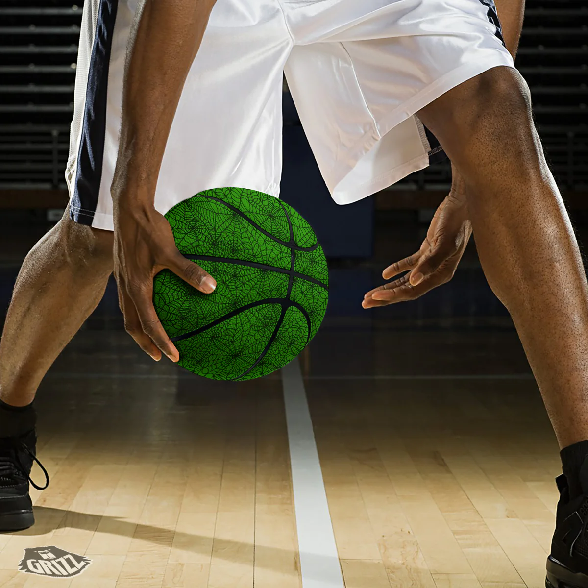 Spider Web Green And Black Print Pattern Basketball - Image 3