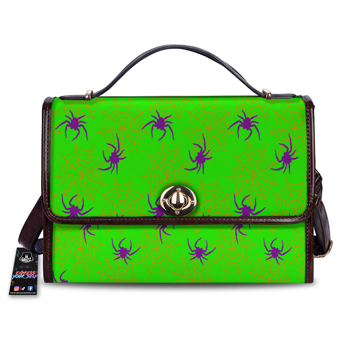 Spider Web Green And Purple Print Pattern Women's Satchel Bag