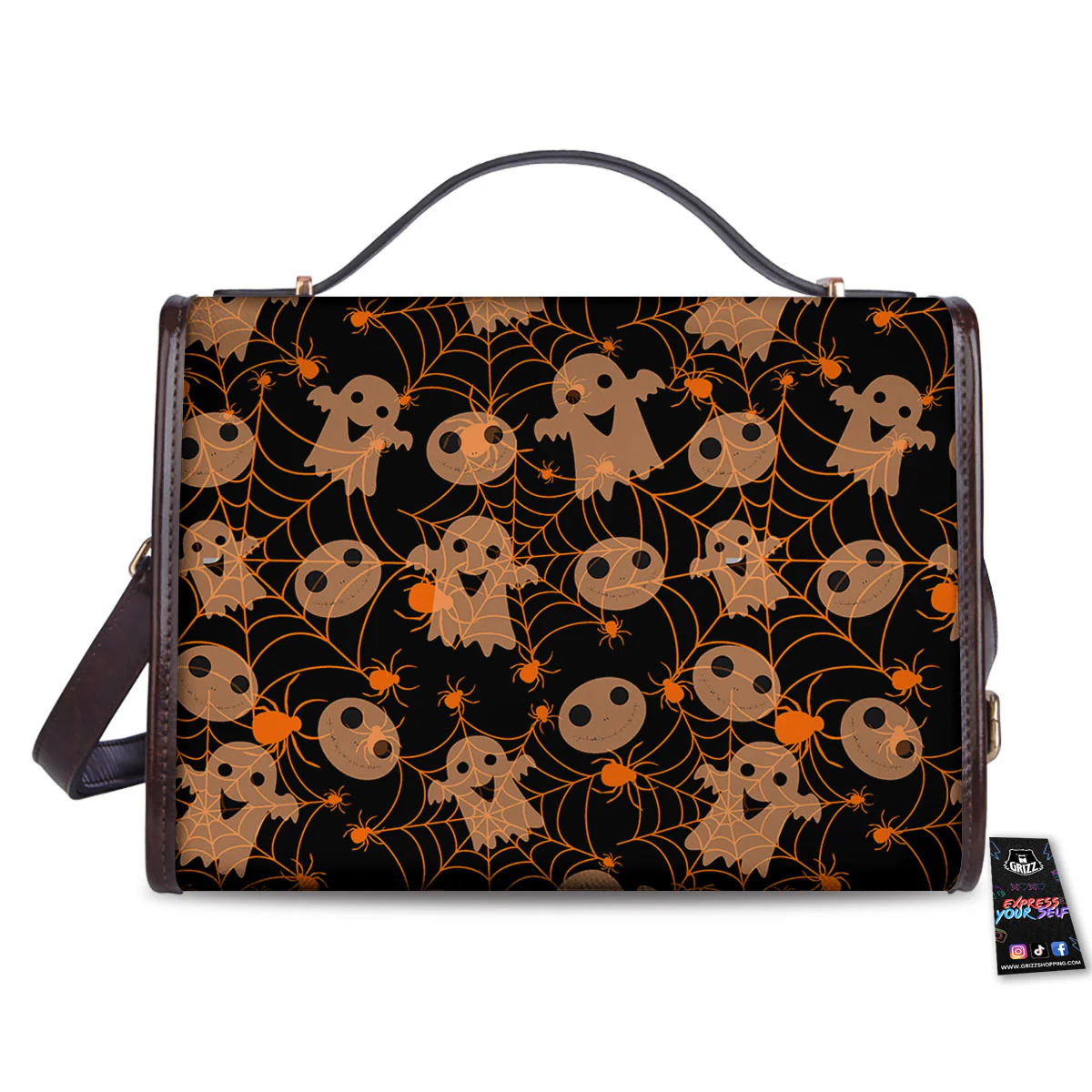 Spider Web Halloween Print Pattern Women's Satchel Bag - Image 2
