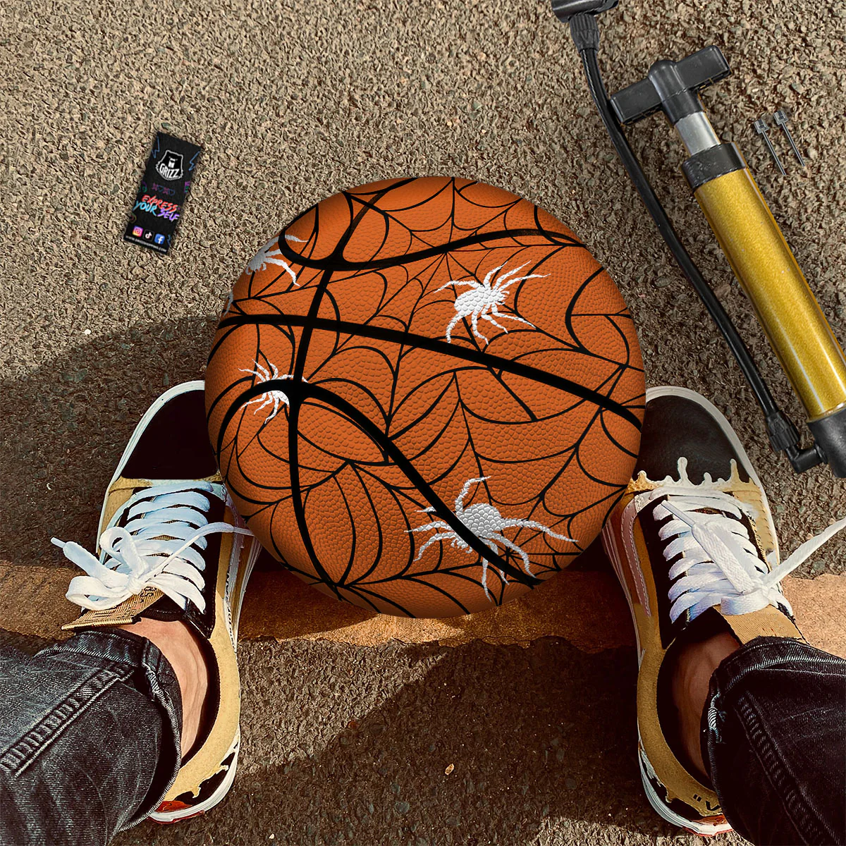 Spider Web Orange And Black Print Basketball - Image 2
