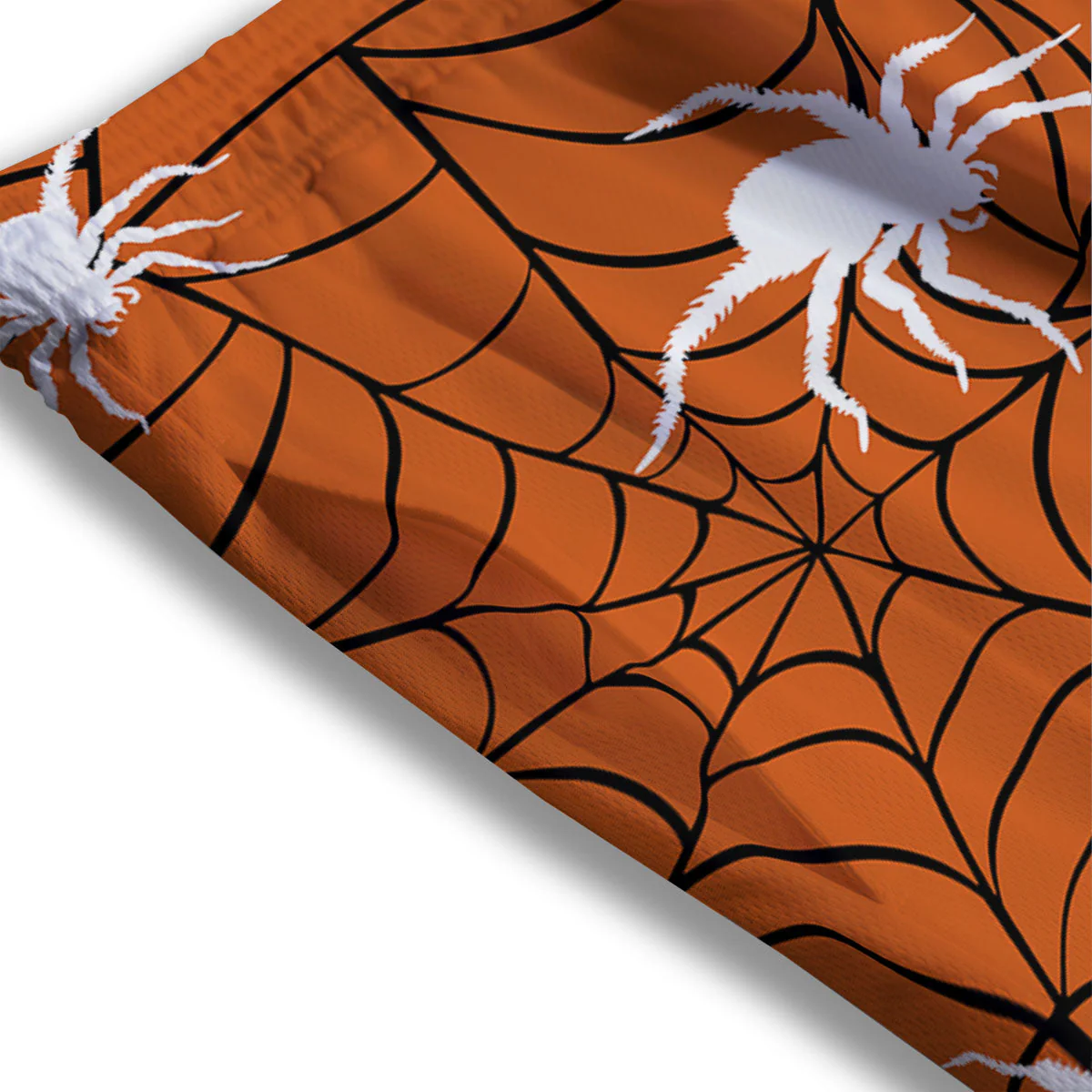 Spider Web Orange And Black Print Mesh Shorts - Image 3