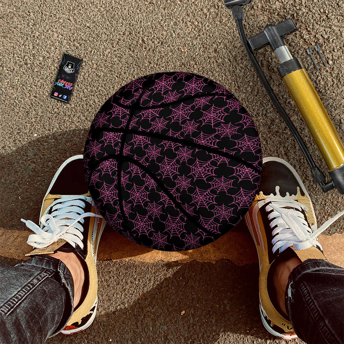 Spider Web Pink And Black Print Pattern Basketball - Image 2