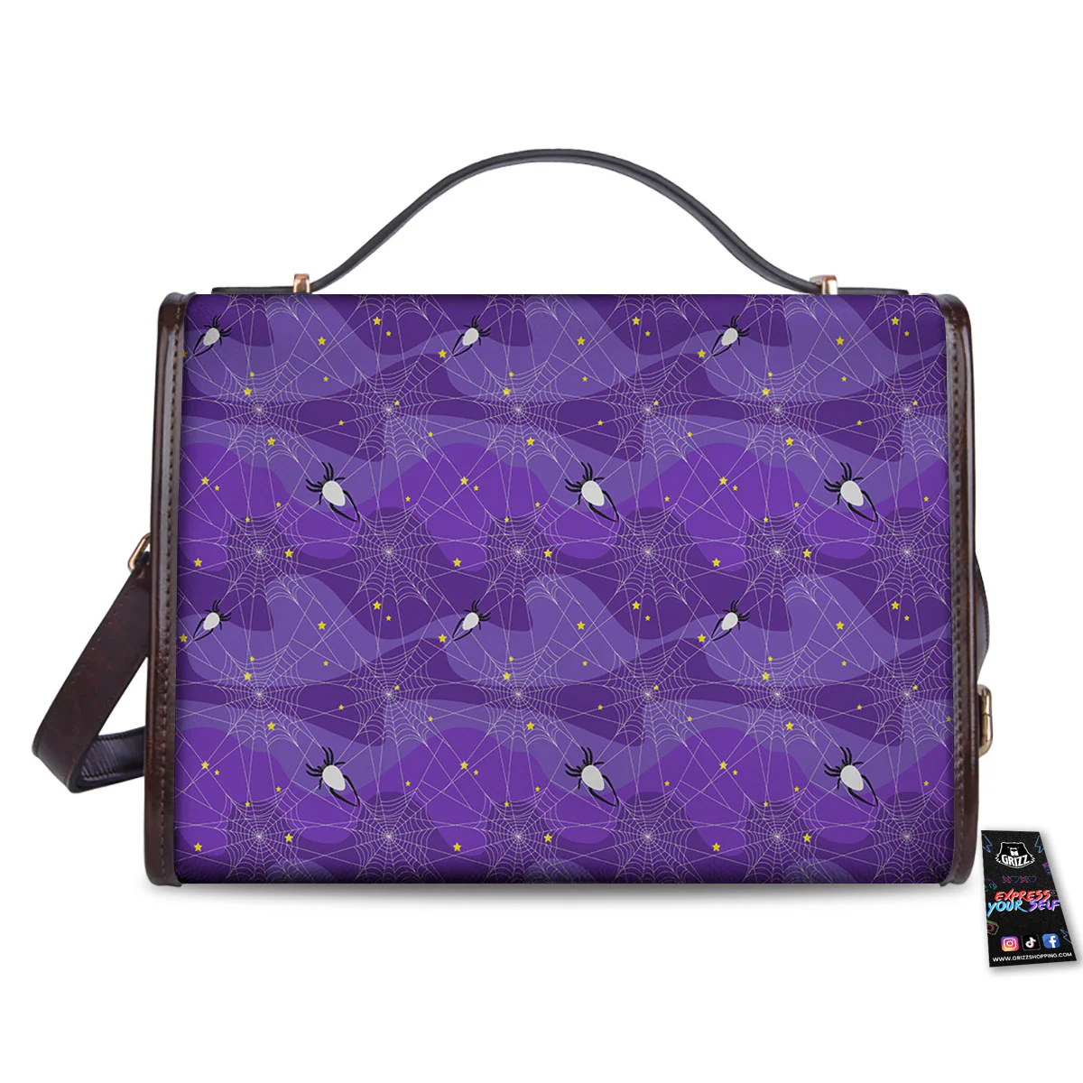 Spider Web Purple Print Pattern Women's Satchel Bag - Image 2