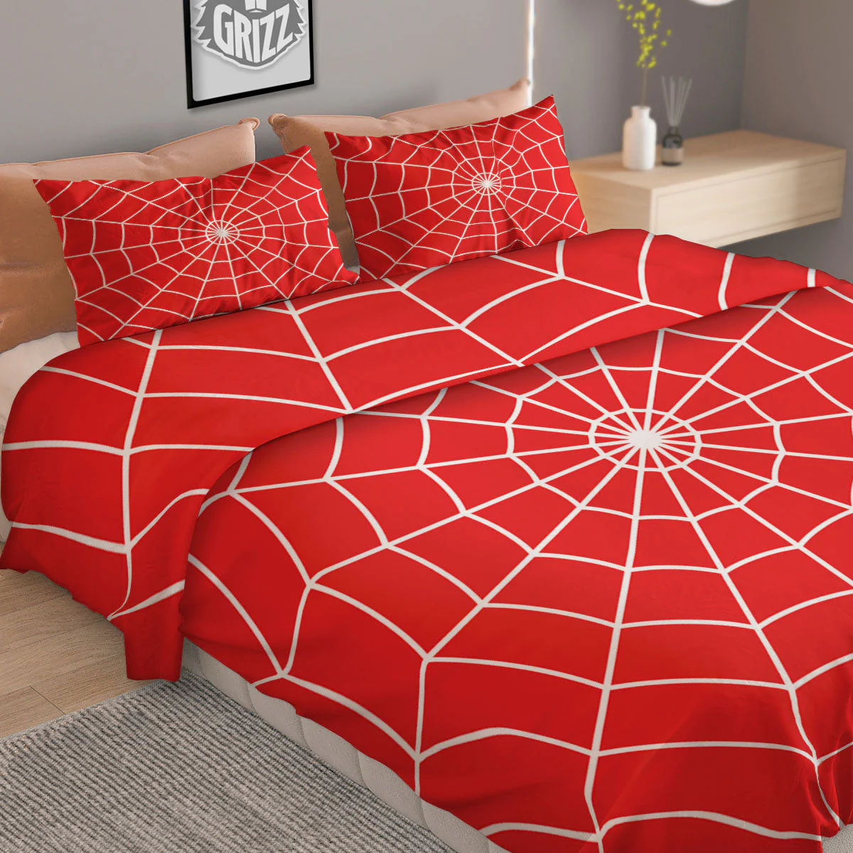 Spider Web Red Print Duvet Cover Bedding Set - Image 2