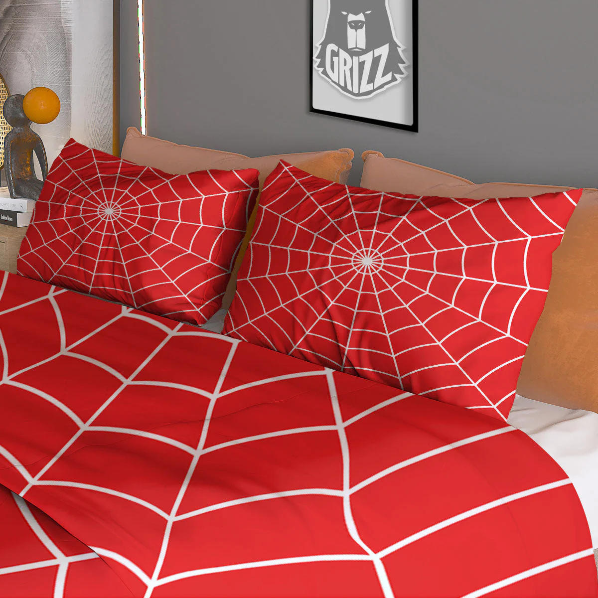 Spider Web Red Print Duvet Cover Bedding Set - Image 3