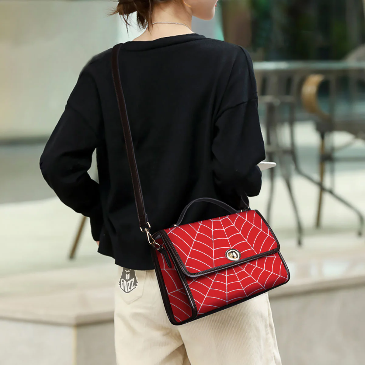 Spider Web Red Print Women's Satchel Bag - Image 3