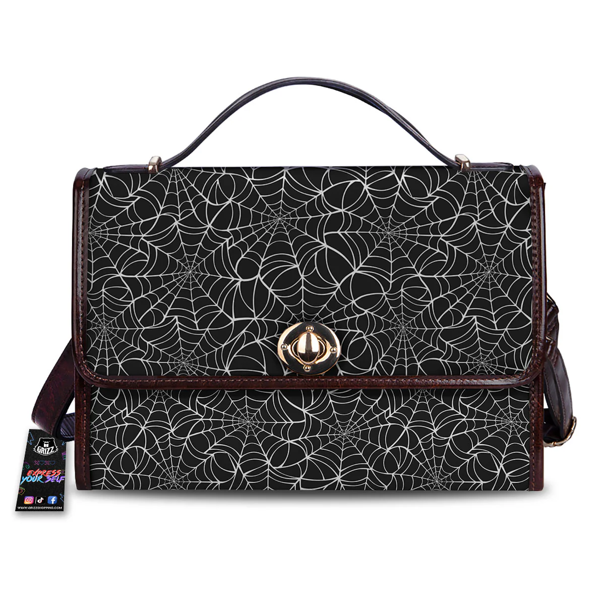 Spider Web White And Black Print Pattern Women's Satchel Bag