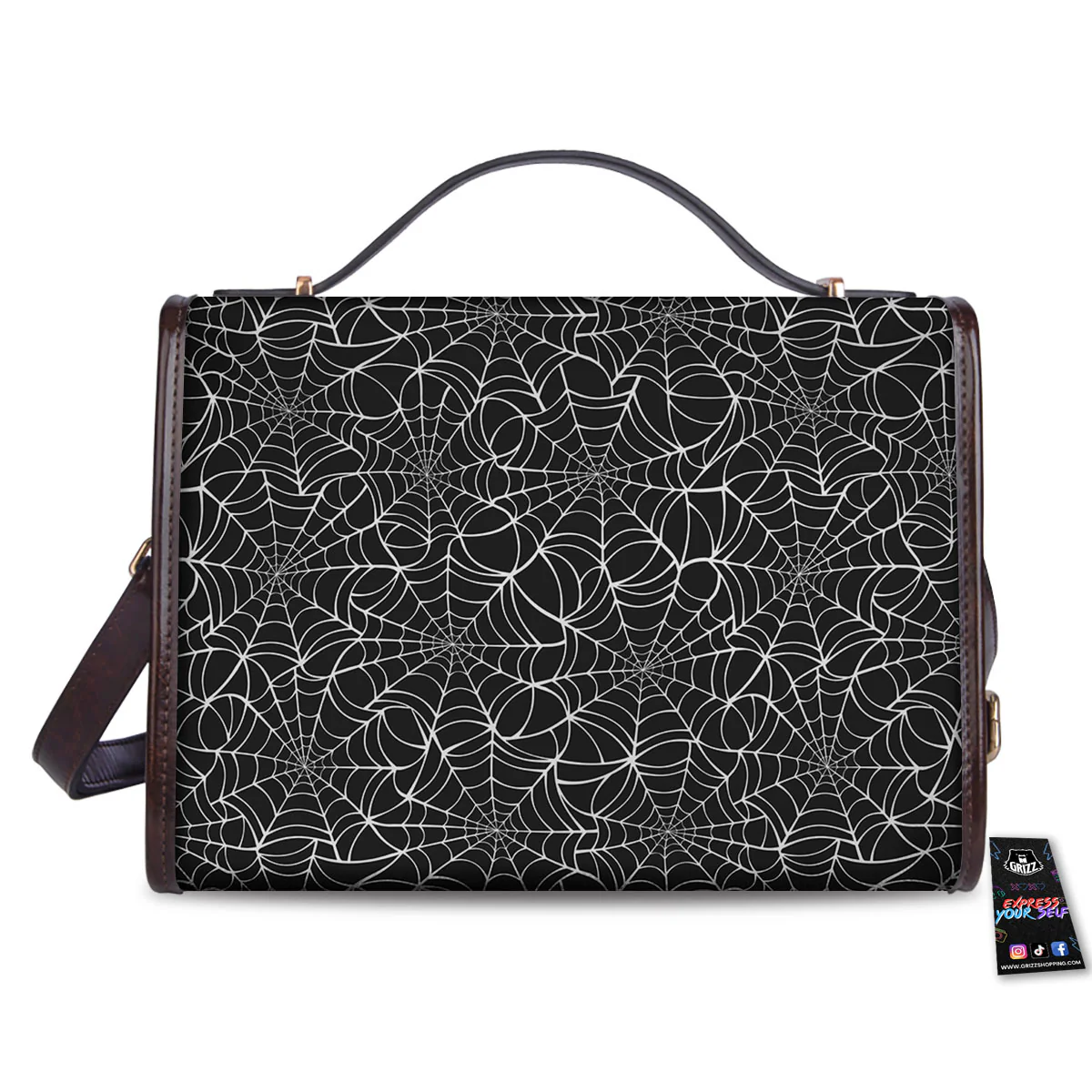 Spider Web White And Black Print Pattern Women's Satchel Bag - Image 2