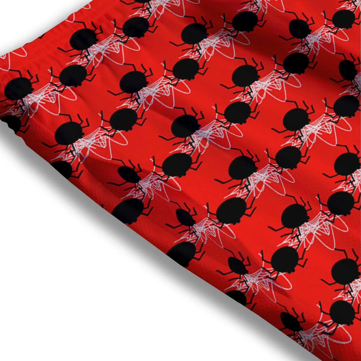 Spider Web White And Red Print Pattern Mesh Shorts - Image 3