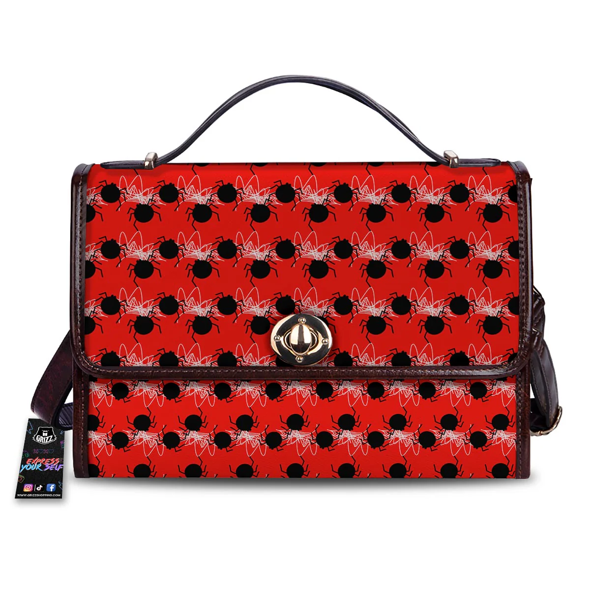Spider Web White And Red Print Pattern Women's Satchel Bag