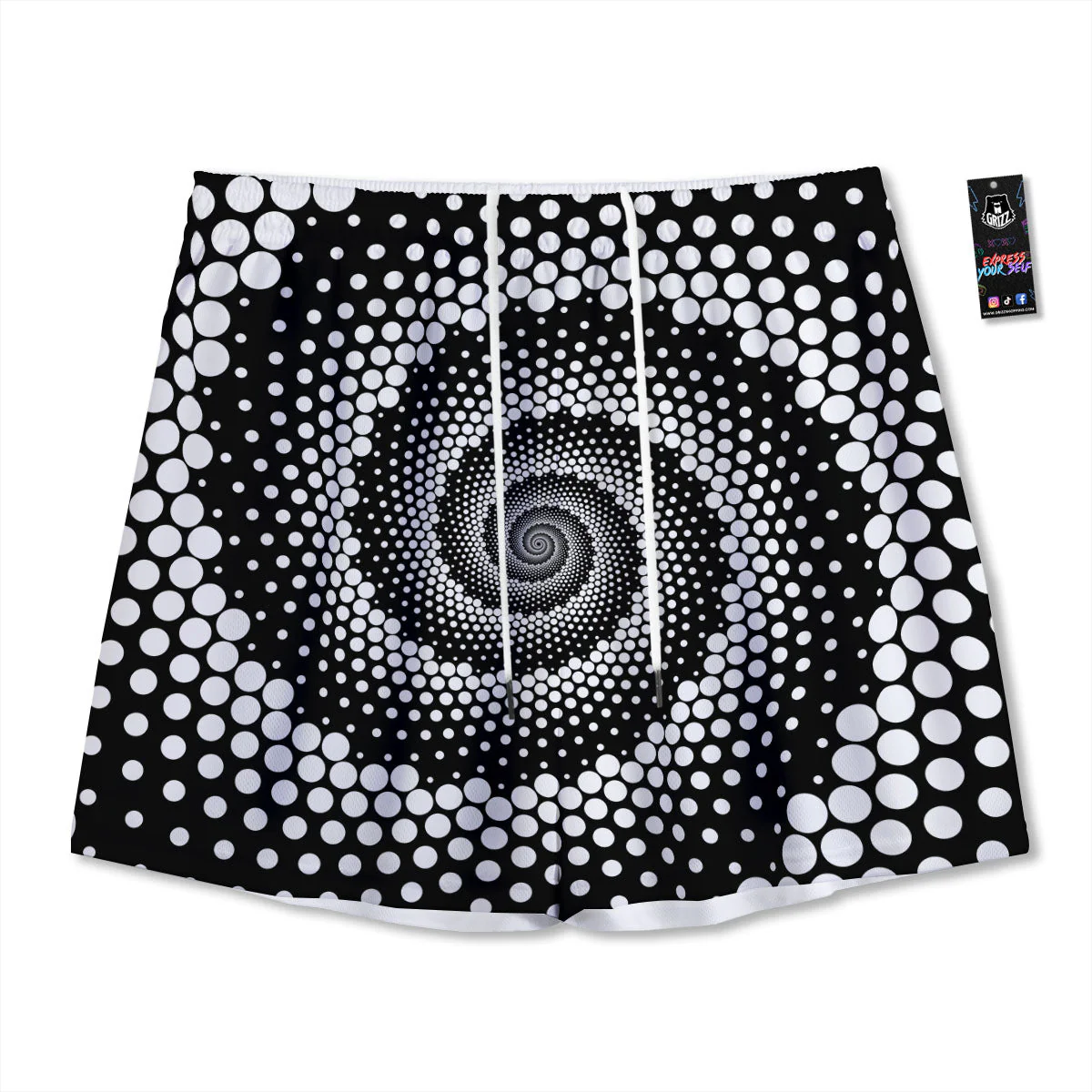 Spiral Dot White And Black Print Mesh Shorts