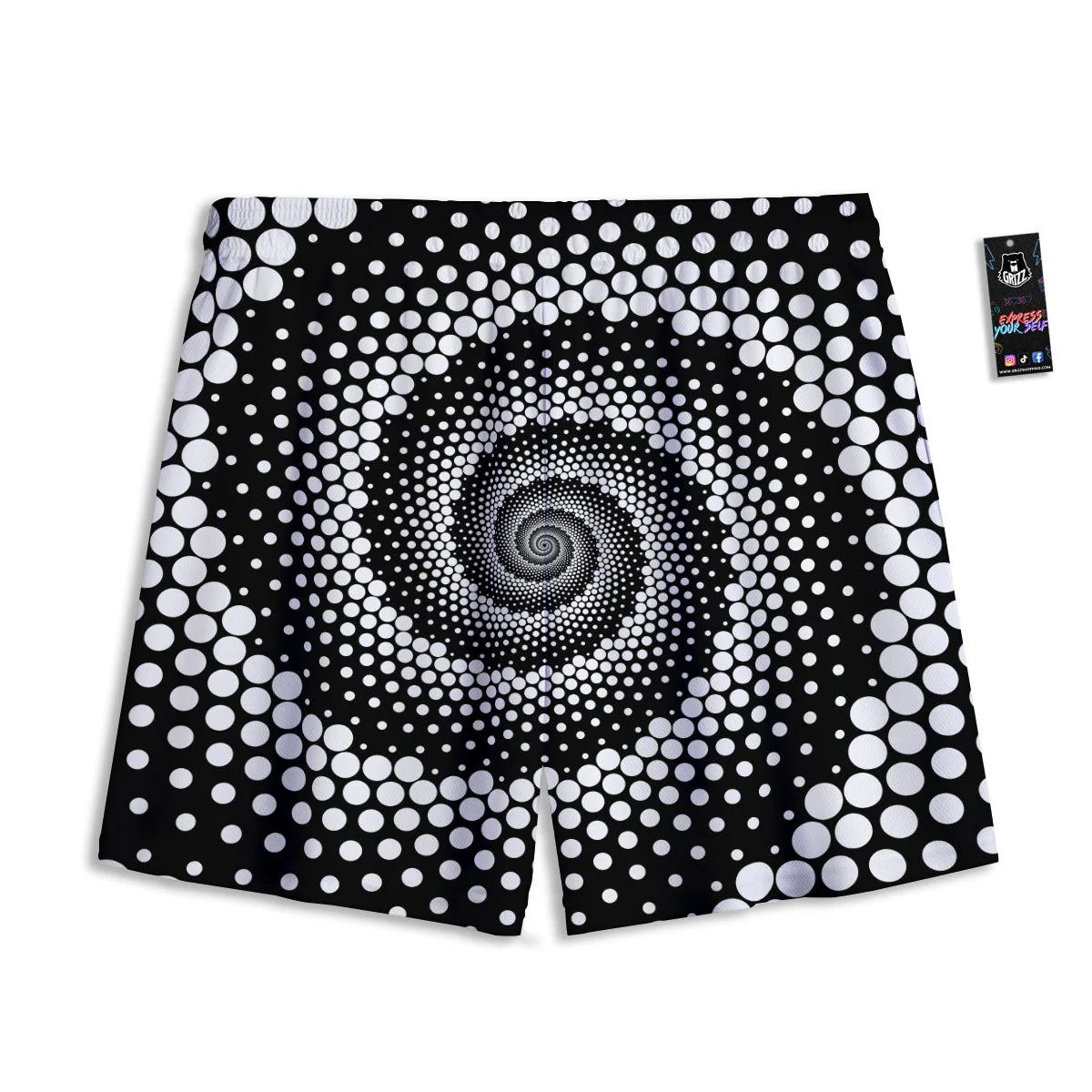 Spiral Dot White And Black Print Mesh Shorts - Image 2