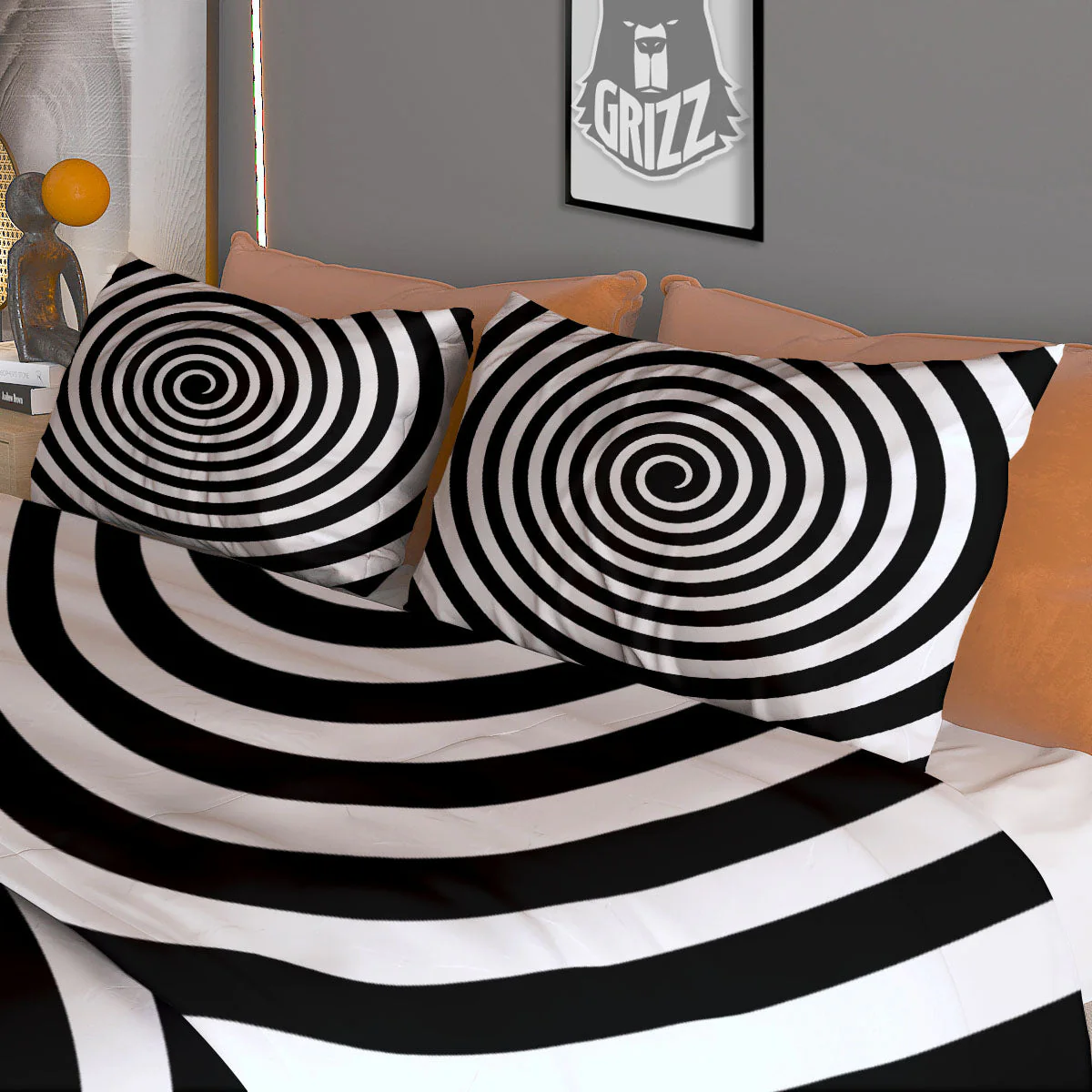 Spiral Illusion White And Black Print Duvet Cover Bedding Set - Image 3