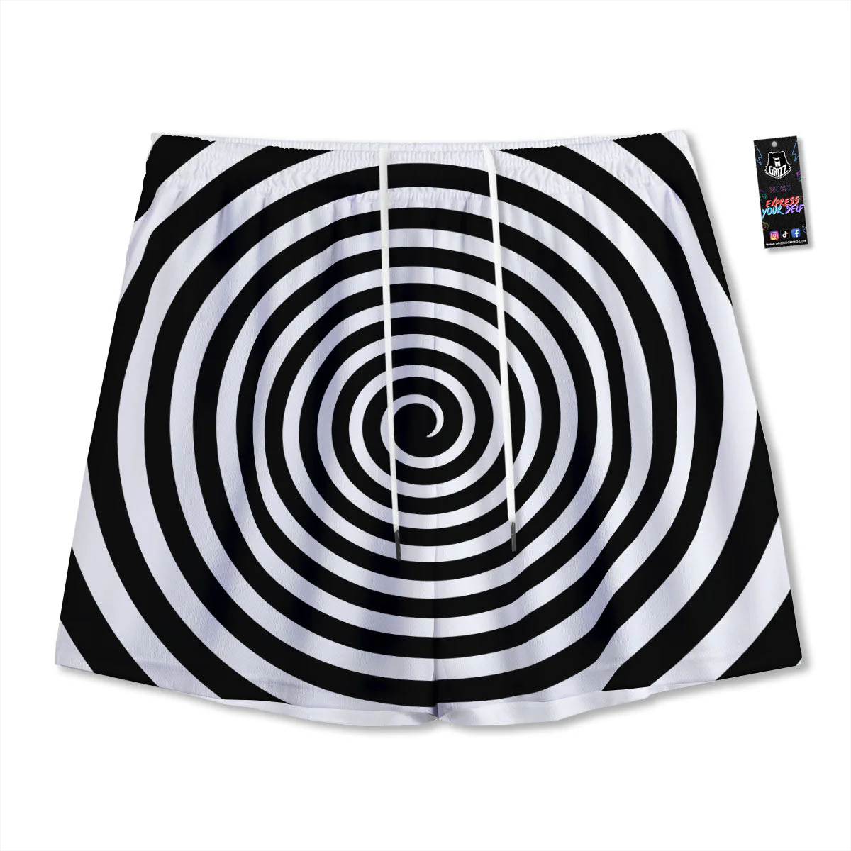 Spiral Illusion White And Black Print Mesh Shorts