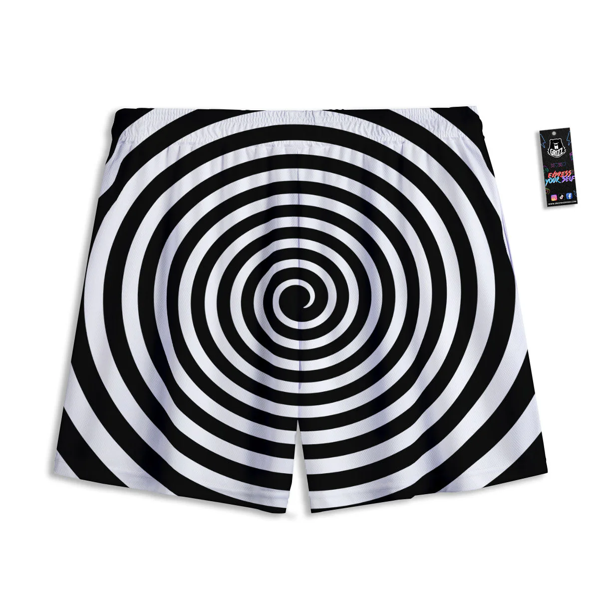 Spiral Illusion White And Black Print Mesh Shorts - Image 2