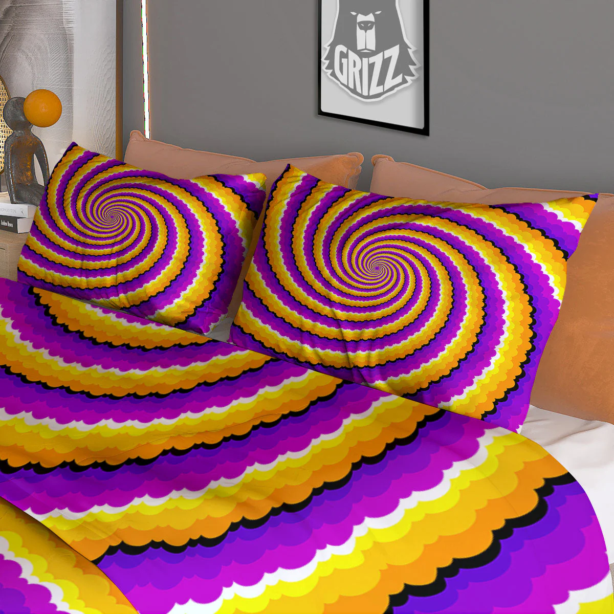 Spiral Illusion Yellow And Purple Print Duvet Cover Bedding Set - Image 3