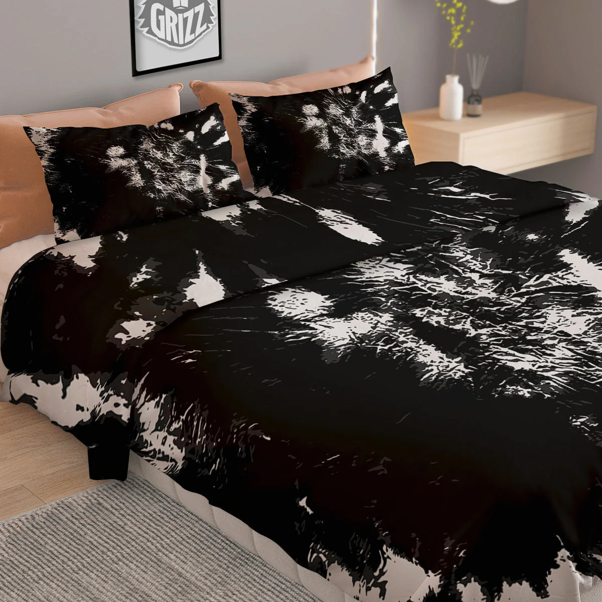 Spiral Tie Dye Black Backed Print Duvet Cover Bedding Set - Image 2