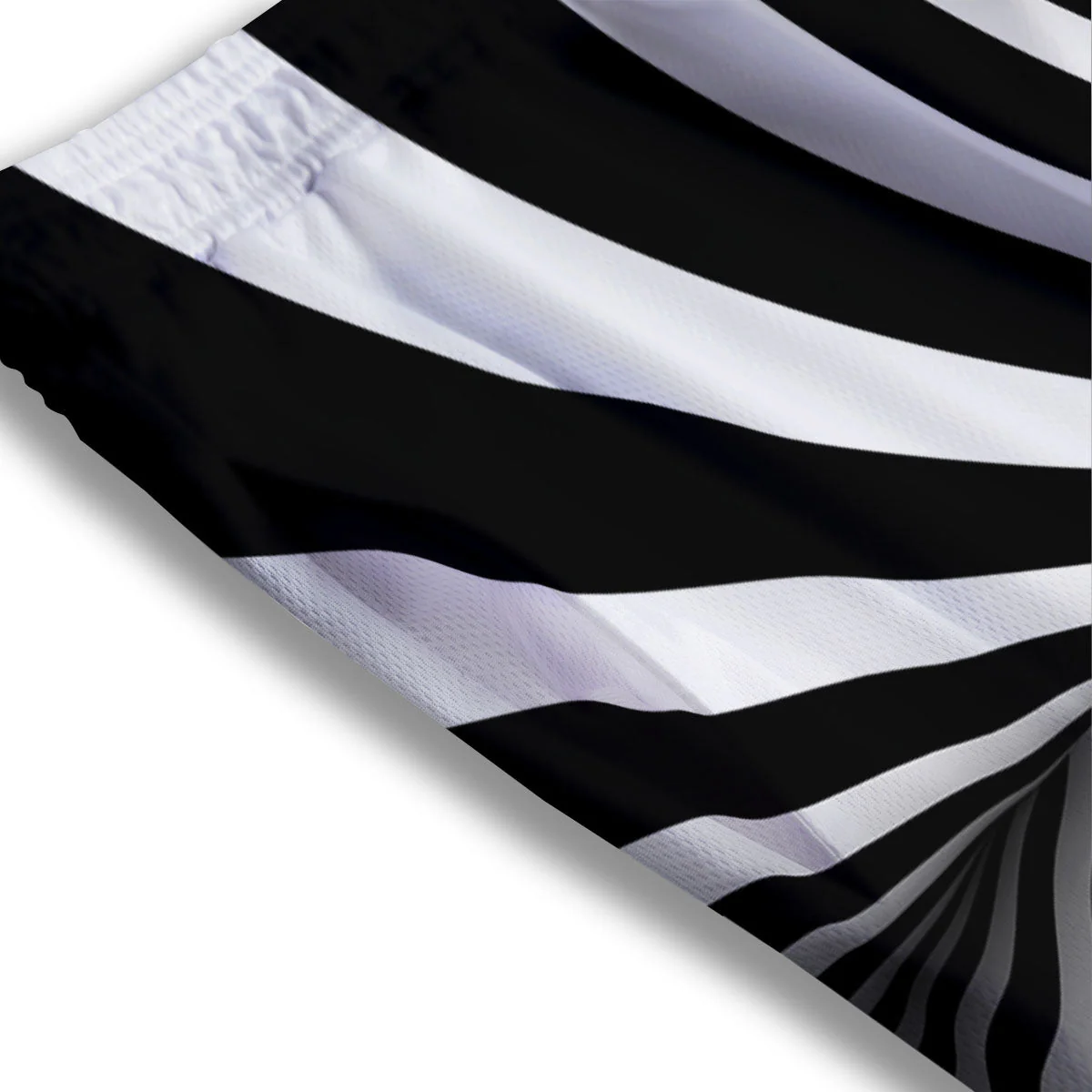 Spiral Twist Illusion White And Black Print Mesh Shorts - Image 3