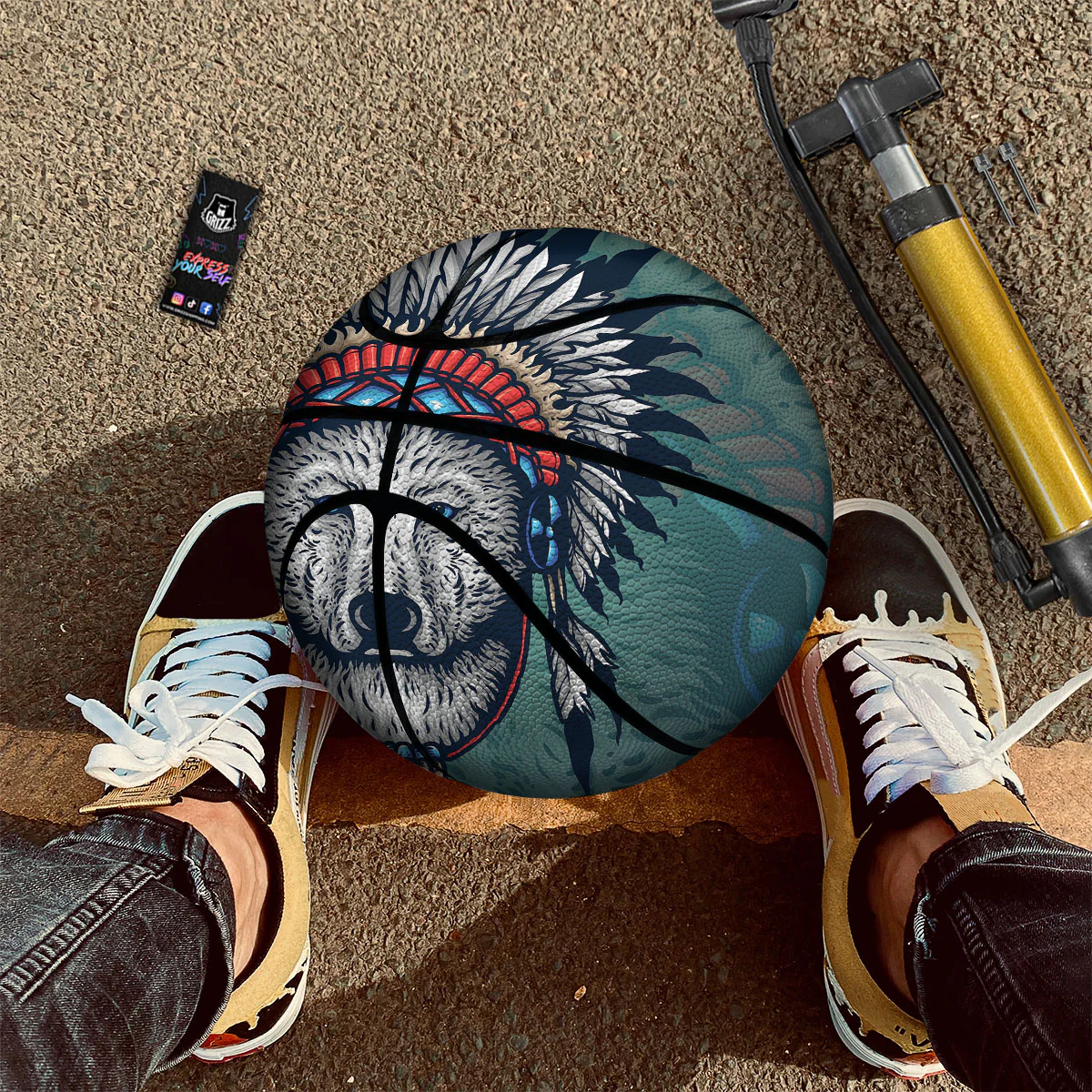 Spirit Animal Native American Wolf Print Basketball - Image 2