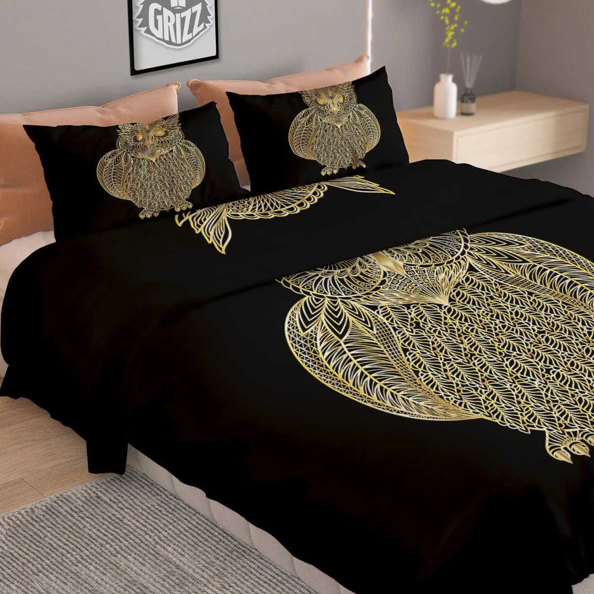 Spirit Owl Gold Print Duvet Cover Bedding Set - Image 2