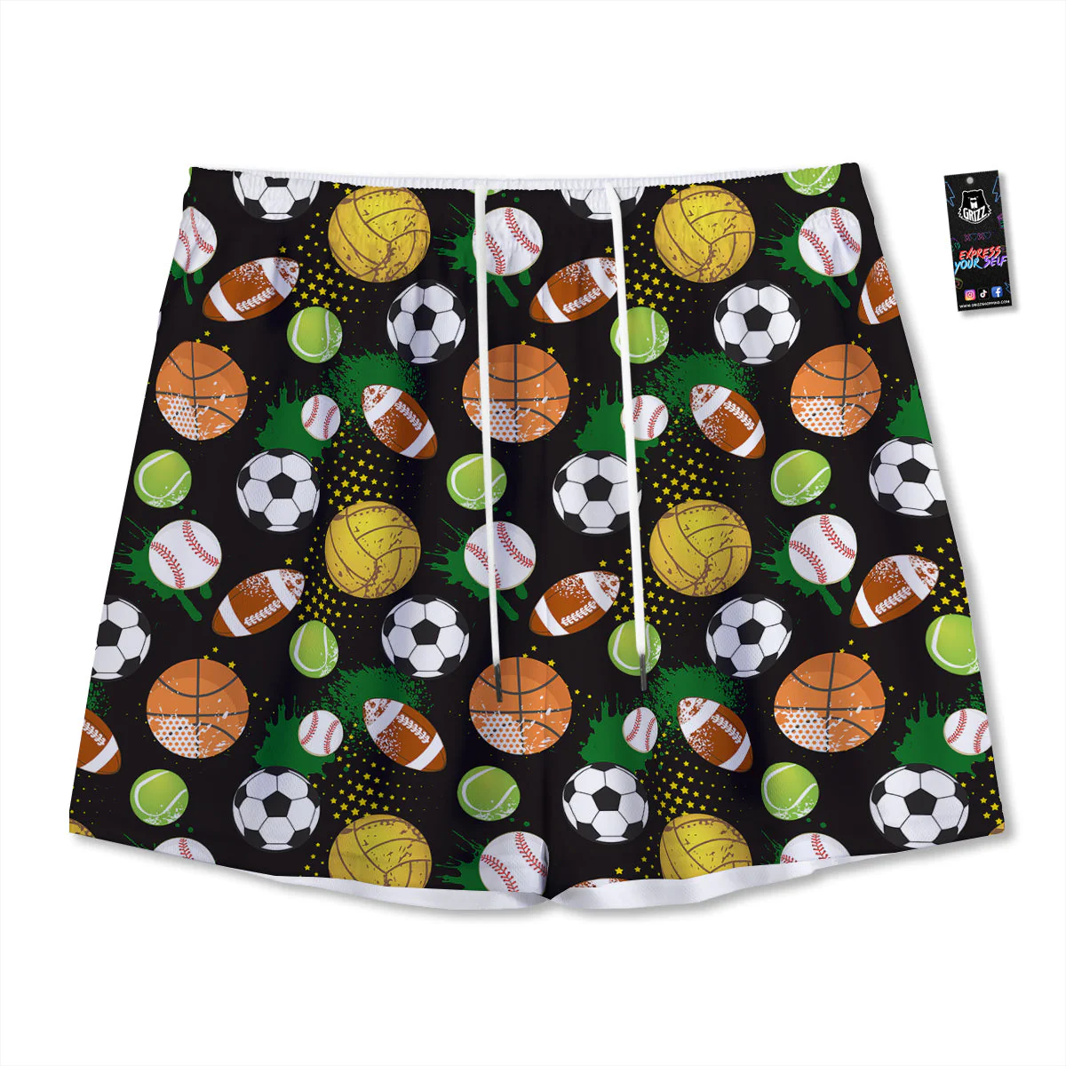Sport Equipment Print Pattern Mesh Shorts