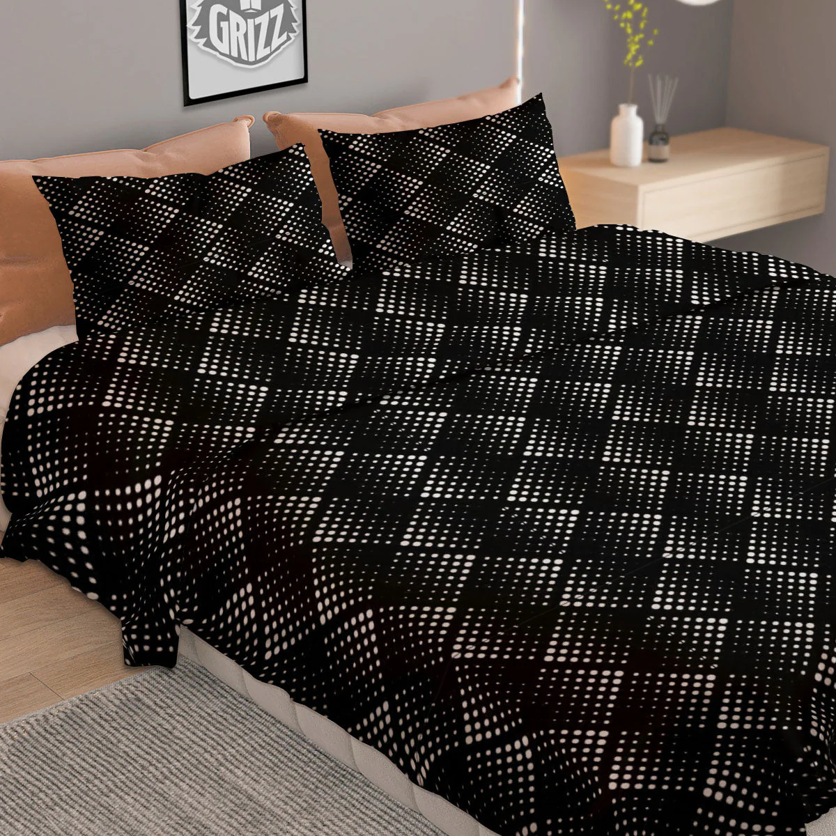 Square Dot Geometric Print Pattern Duvet Cover Bedding Set - Image 2